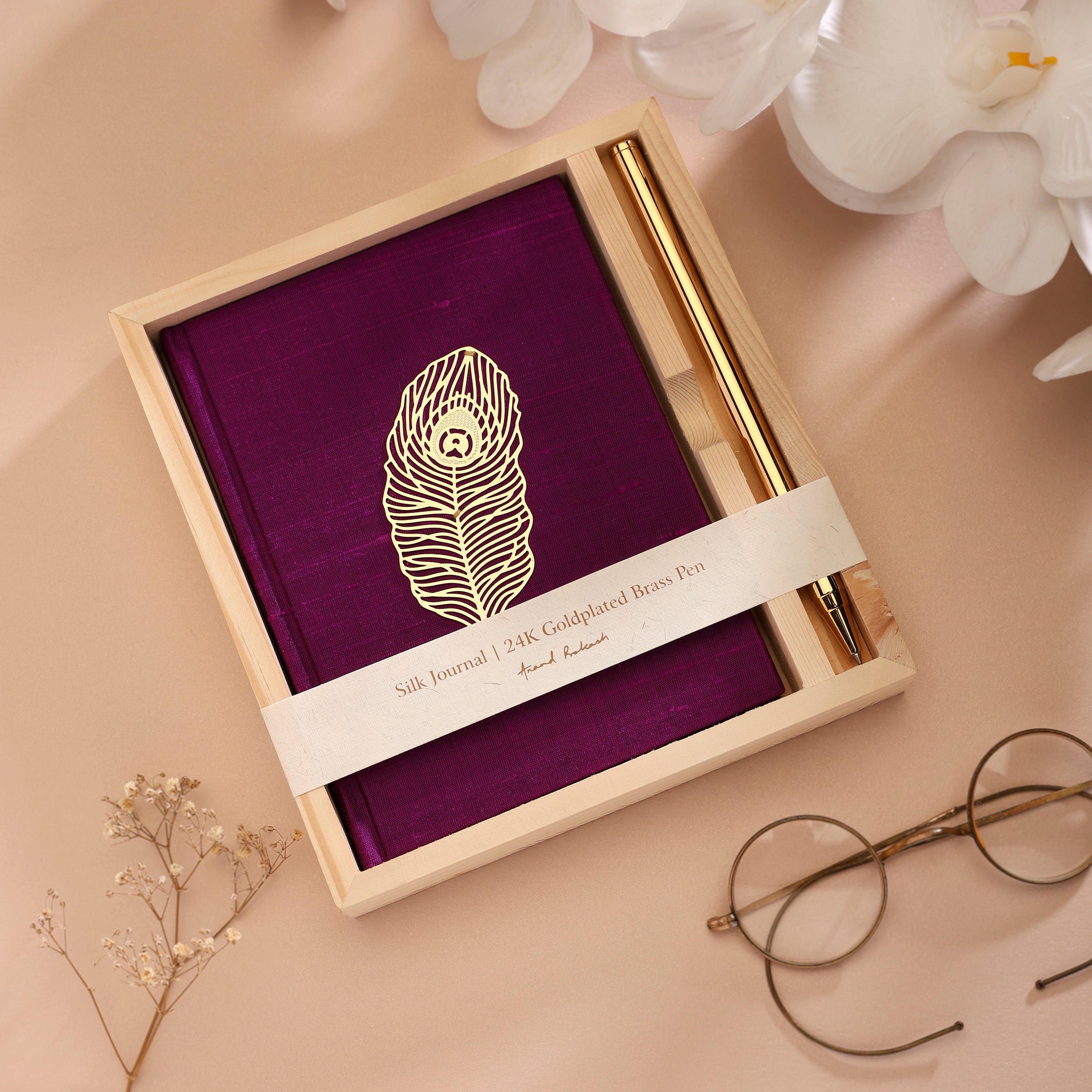 Silk & Feather Journal With Goldplated Pen
