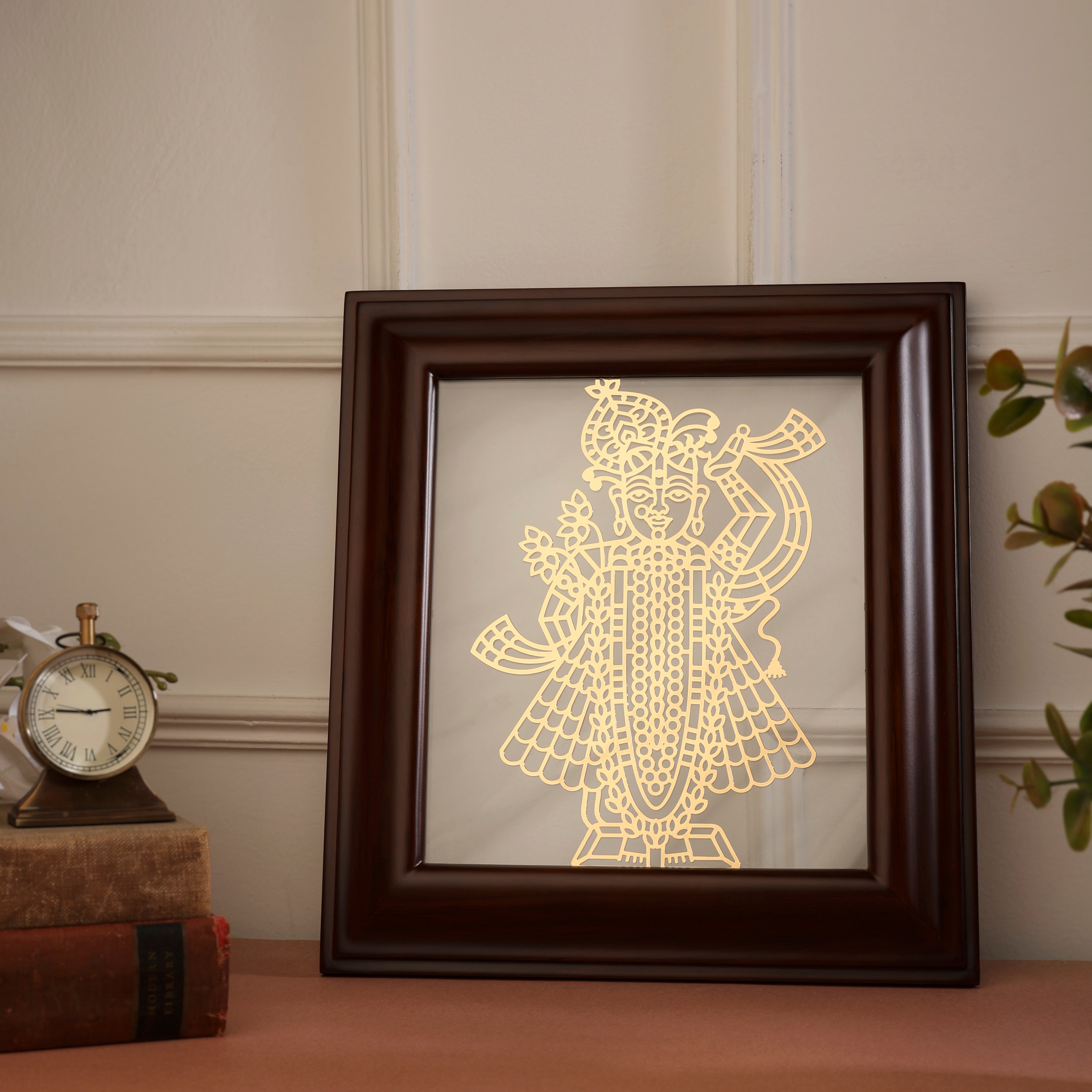 Teak Wood Frame Shrinath Ji of Nathdwara - Goldplated