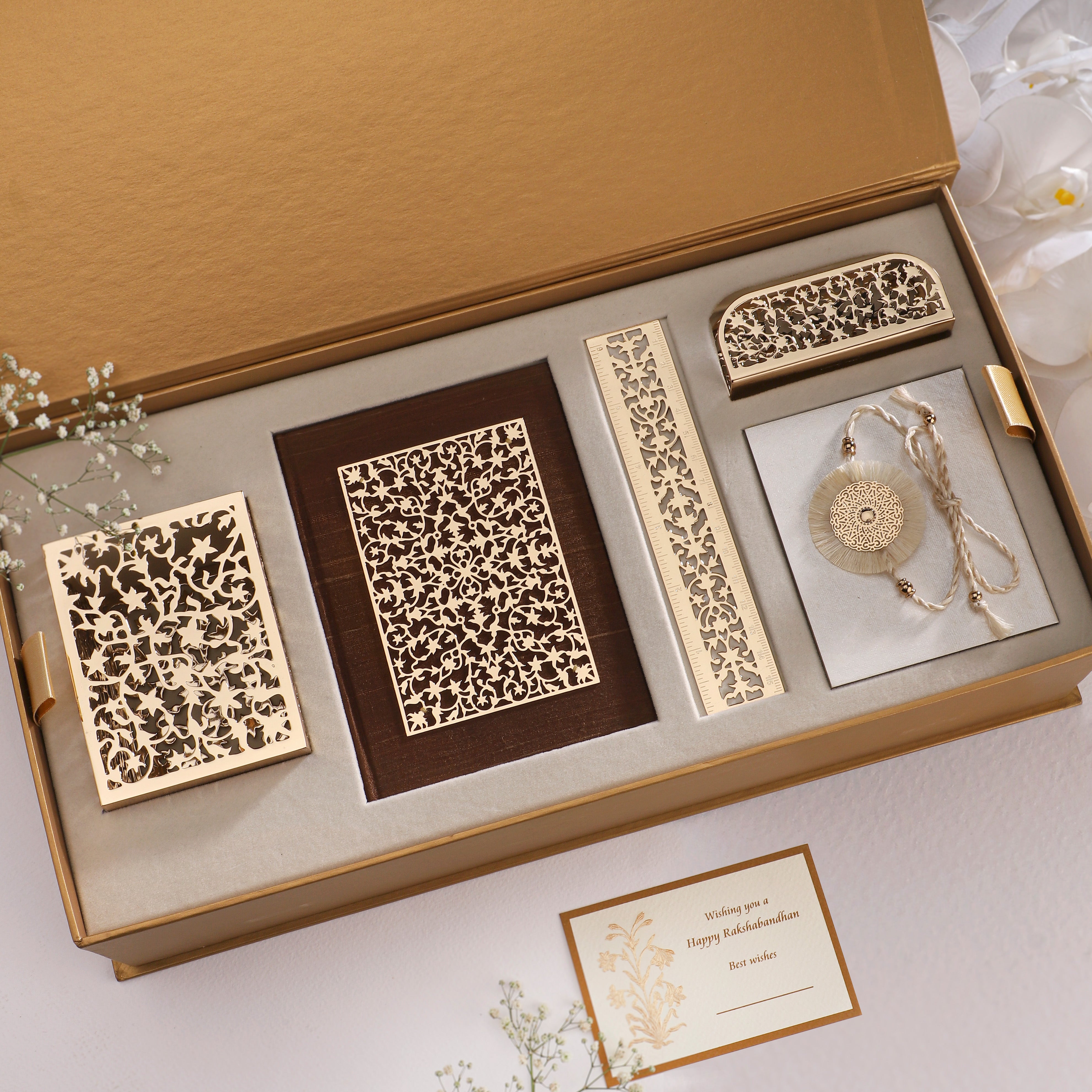 Rakhi Gift Box - Intricate Brass Office Accessory Set | Anand Prakash
