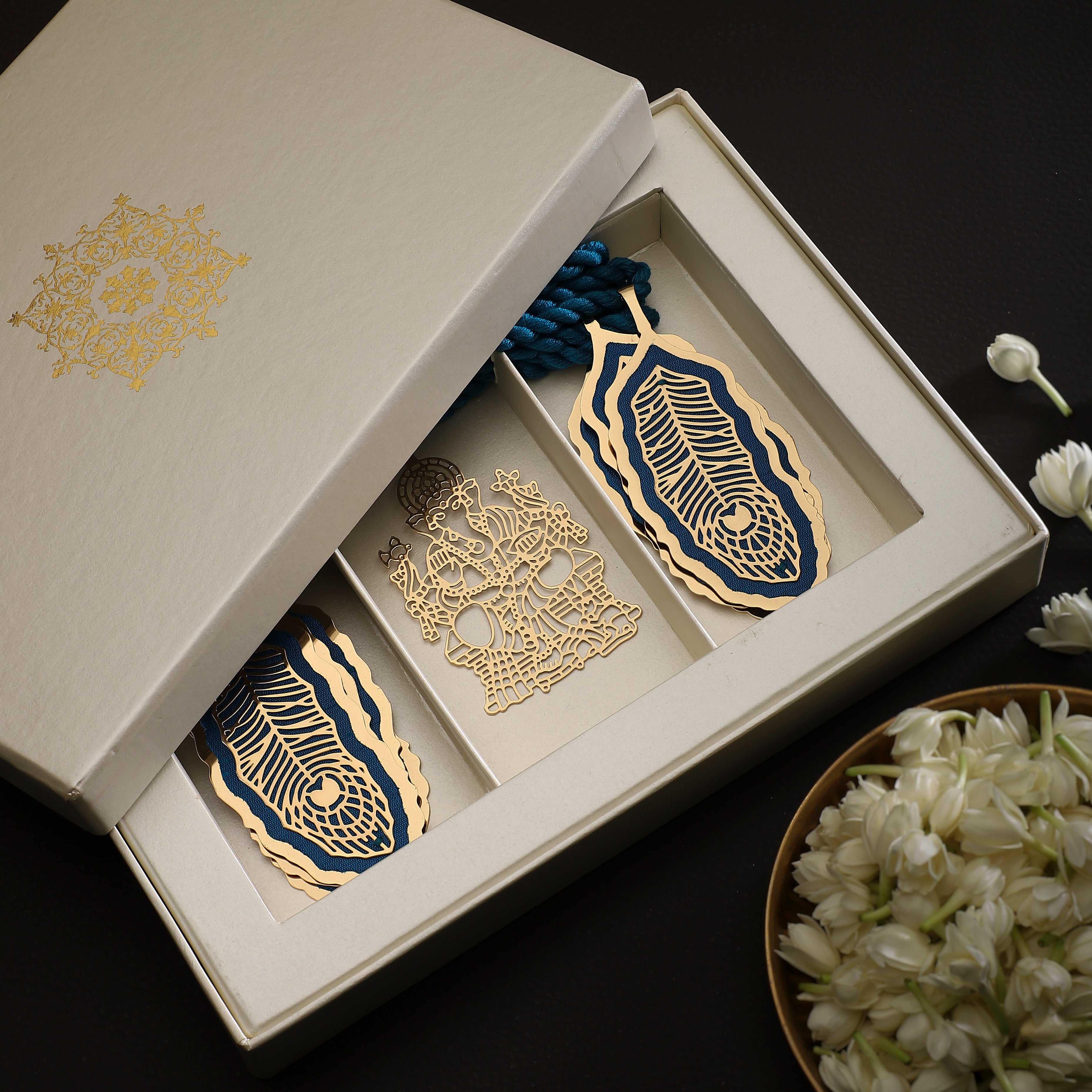 Decorative Door Hanging - Layered Brass And Silk - Peacock Blue | Anand Prakash