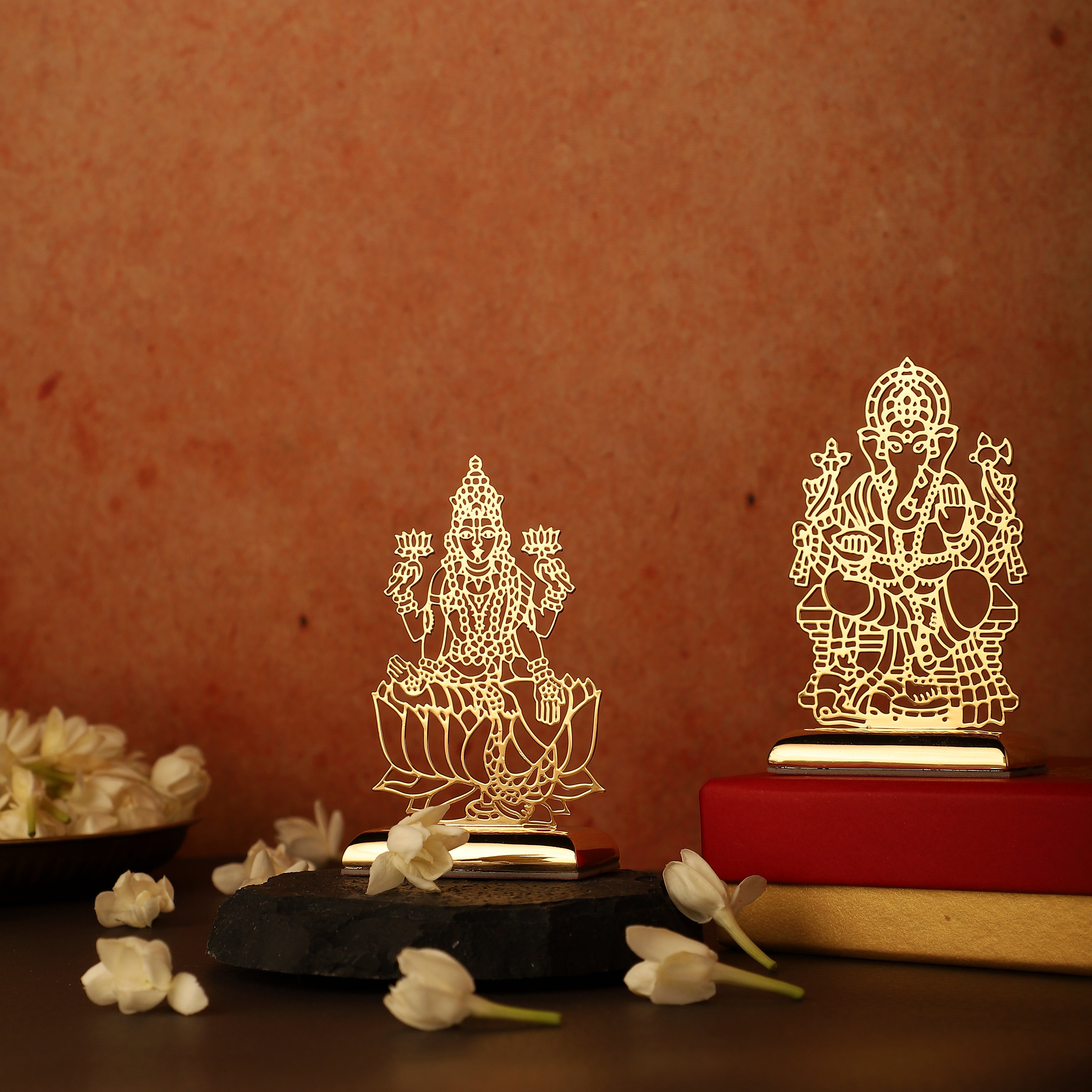 Sri Ganesha & Goddess Mahalaxmi Idol Set - Goldplated Brass | Anand Prakash