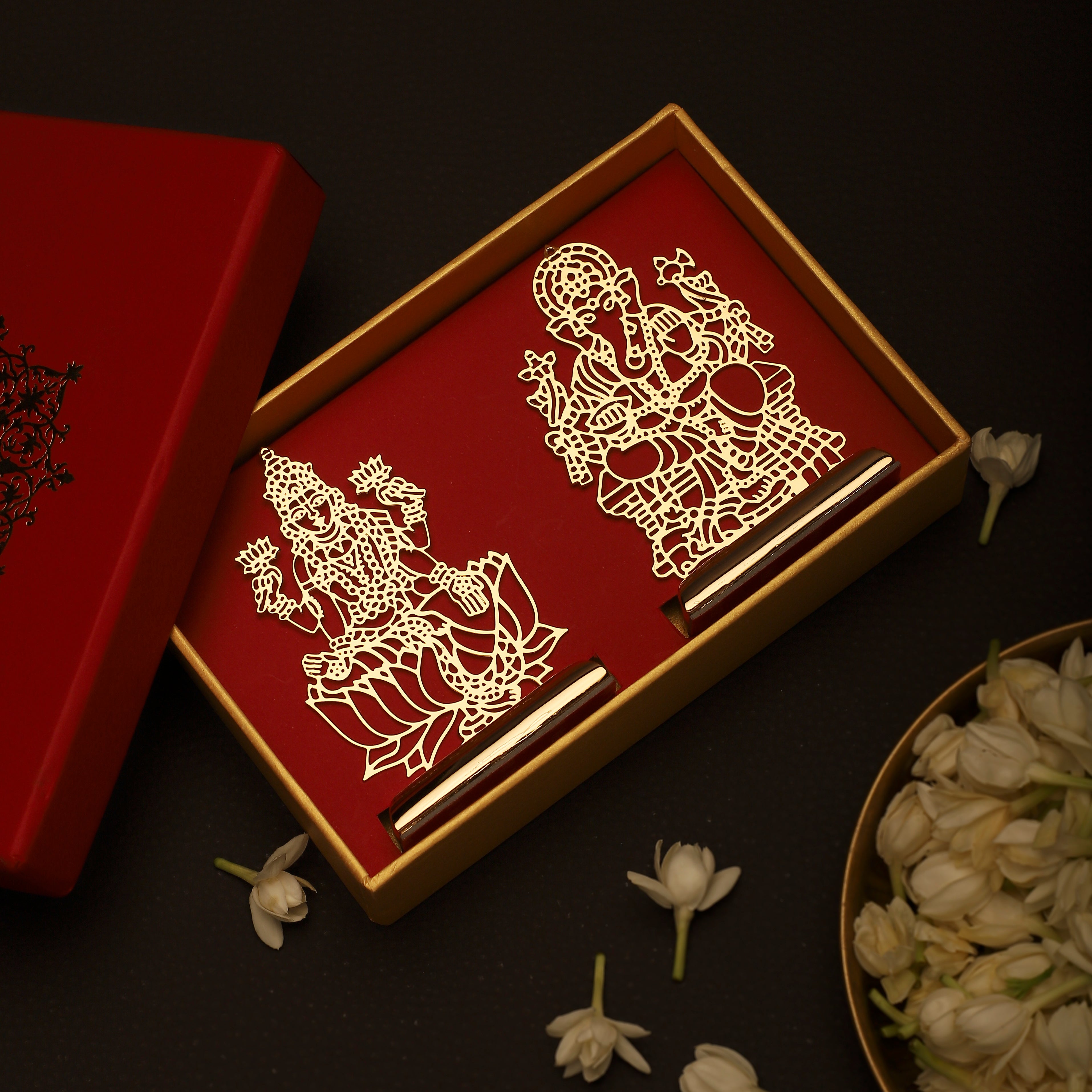 Sri Ganesha & Goddess Mahalaxmi Idol Set - Goldplated Brass | Anand Prakash