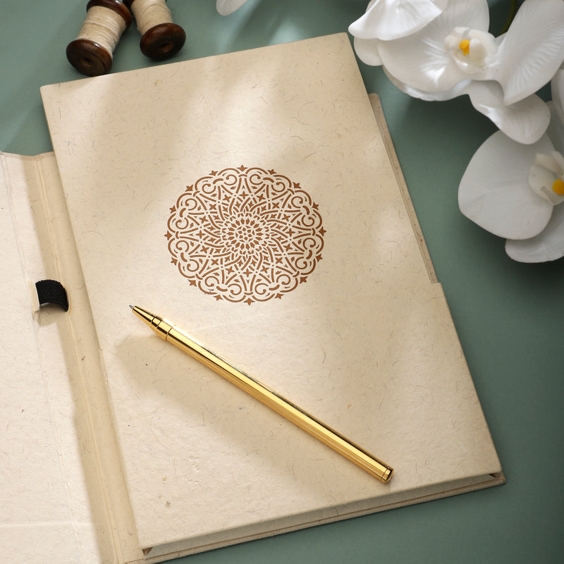 Folder, Notepad & Goldplated Pen - Handloom Cotton