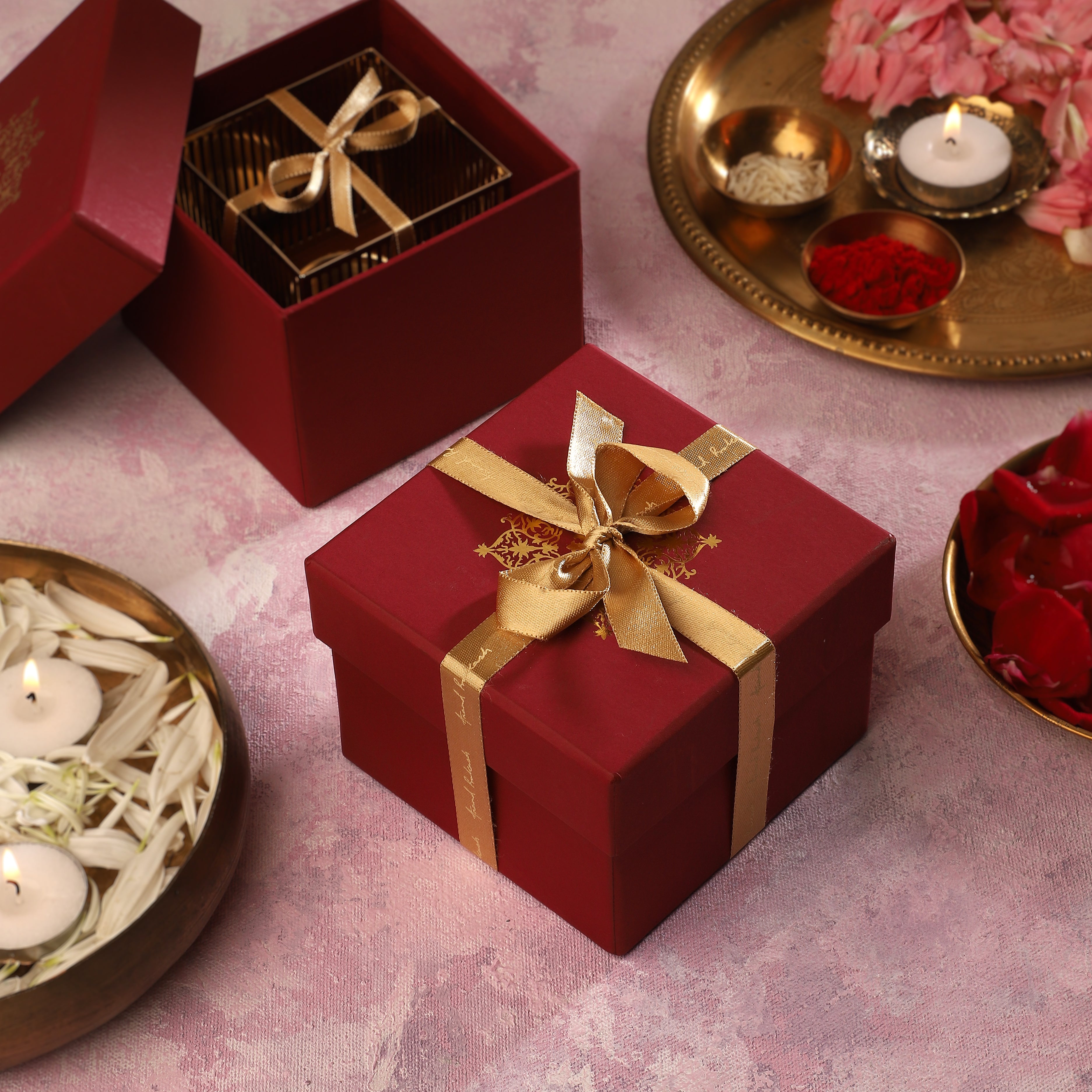 Square Lines Tea Light Holder - Teak & Brass | Anand Prakash