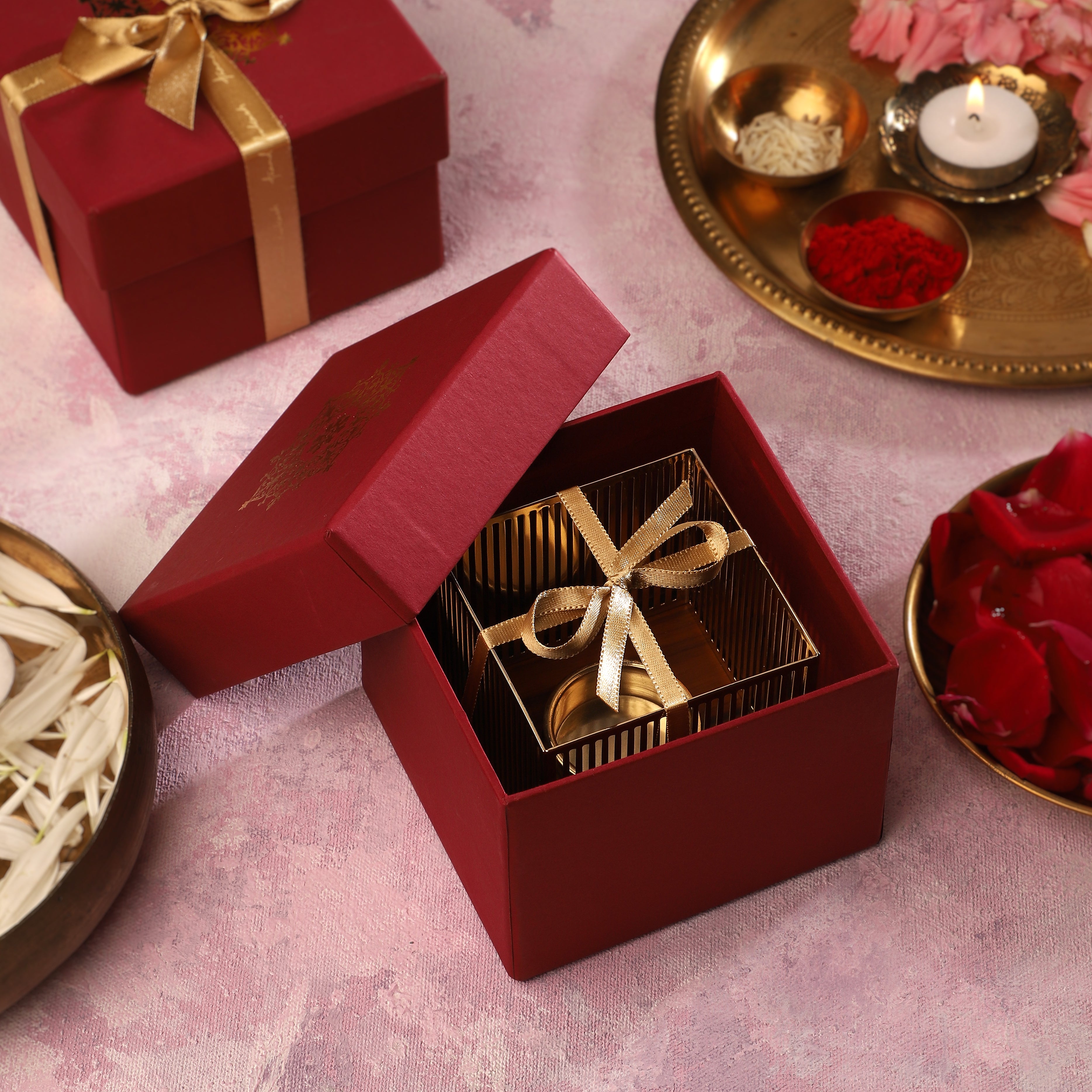 Square Lines Tea Light Holder - Teak & Brass | Anand Prakash