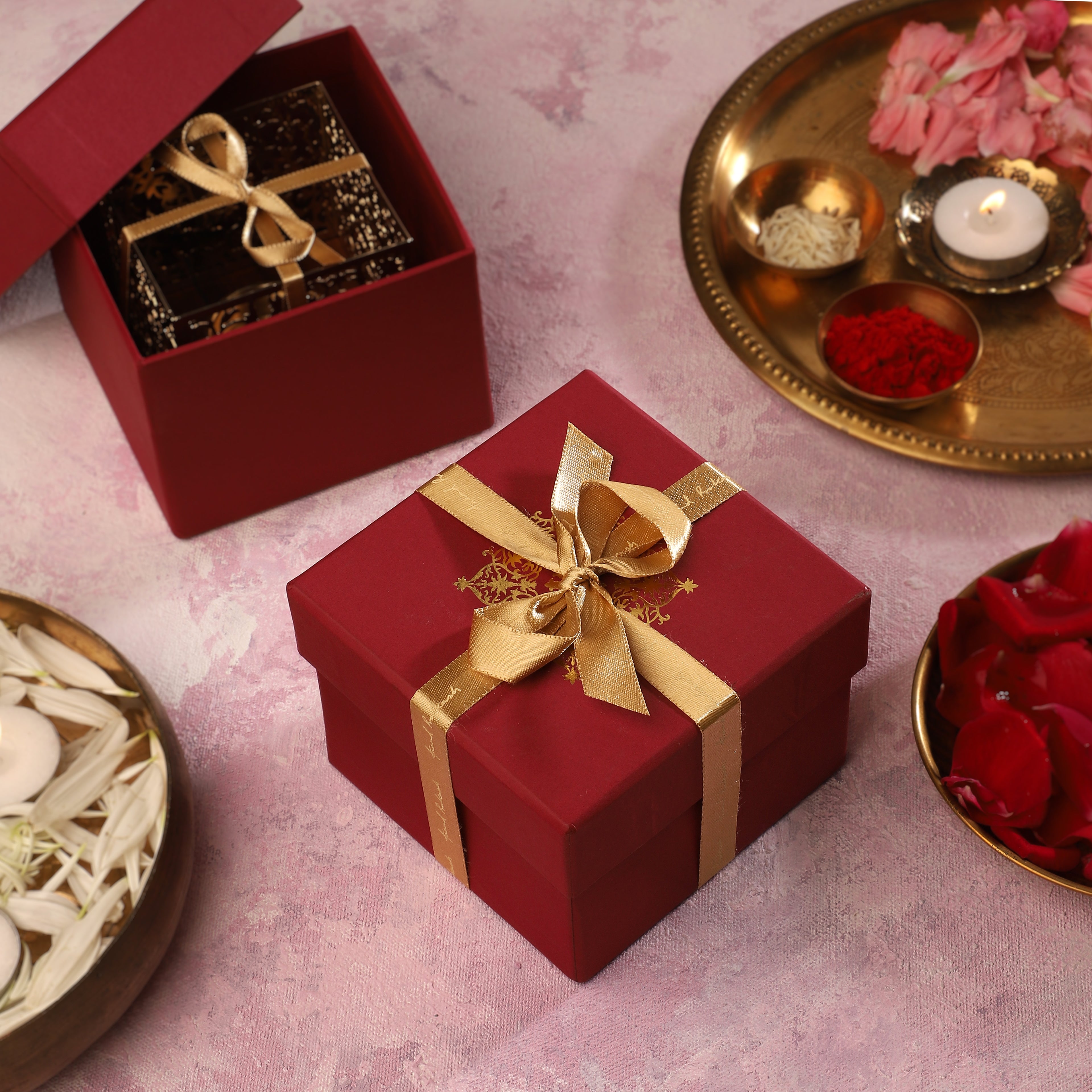 Square Taj Mahal Tea Light Holder - Teak & Brass | Anand Prakash