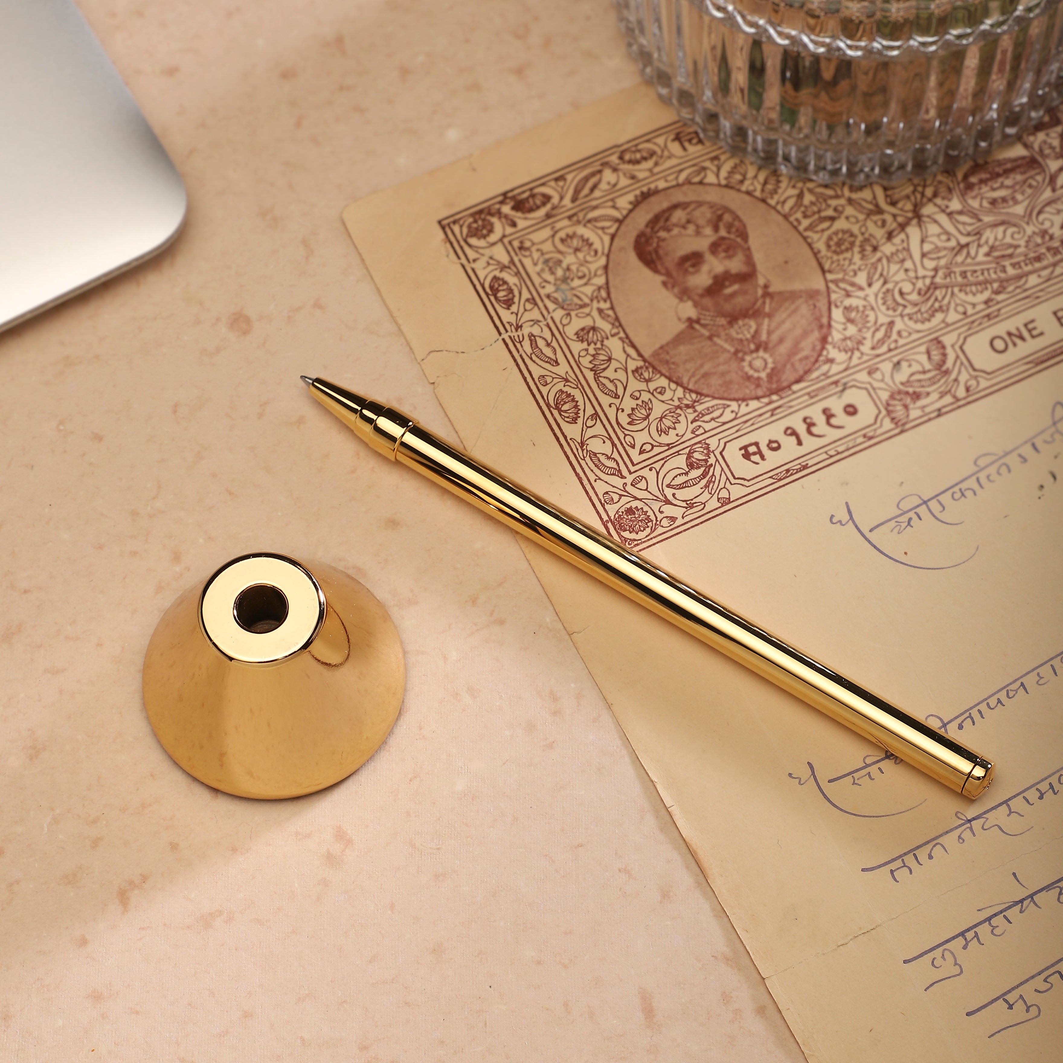 Imperial Brass Pen & Stand - Goldplated | Anand Prakash