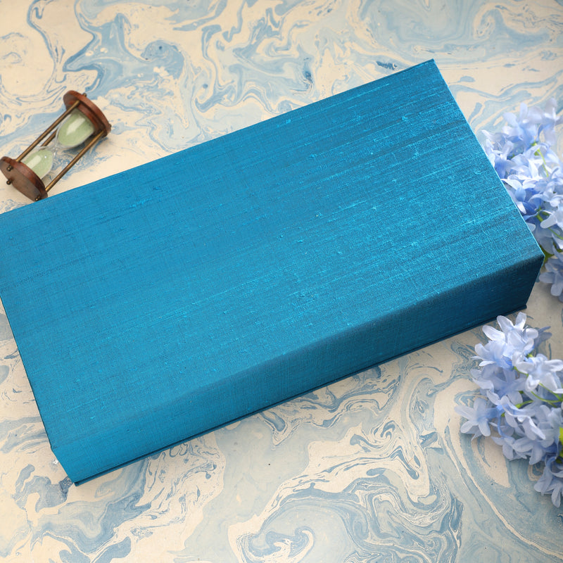 Luxe Accessory Gift Box In Raw Silk - Turquoise
