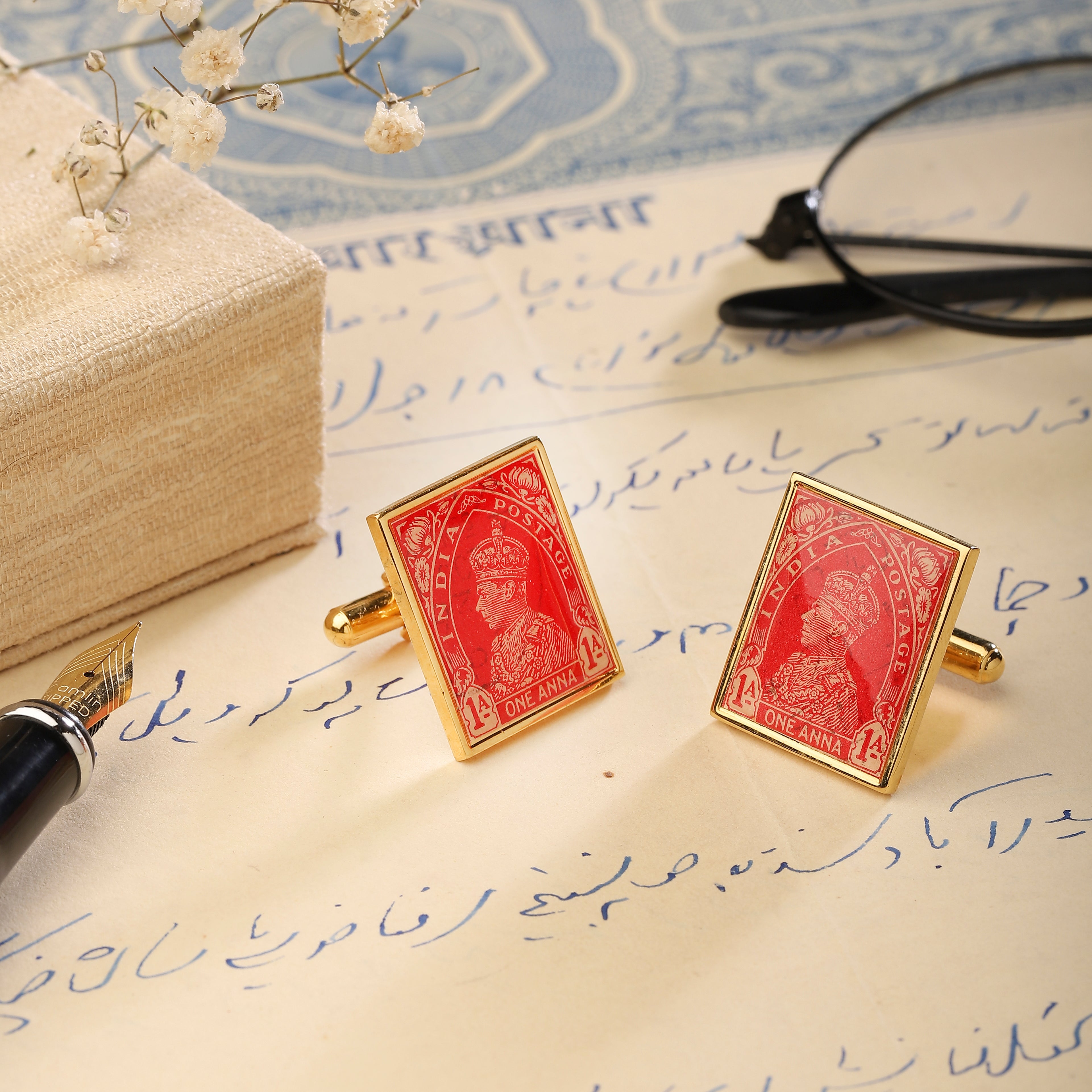 Cufflinks Vintage Stamps  - Square Red | Anand Prakash