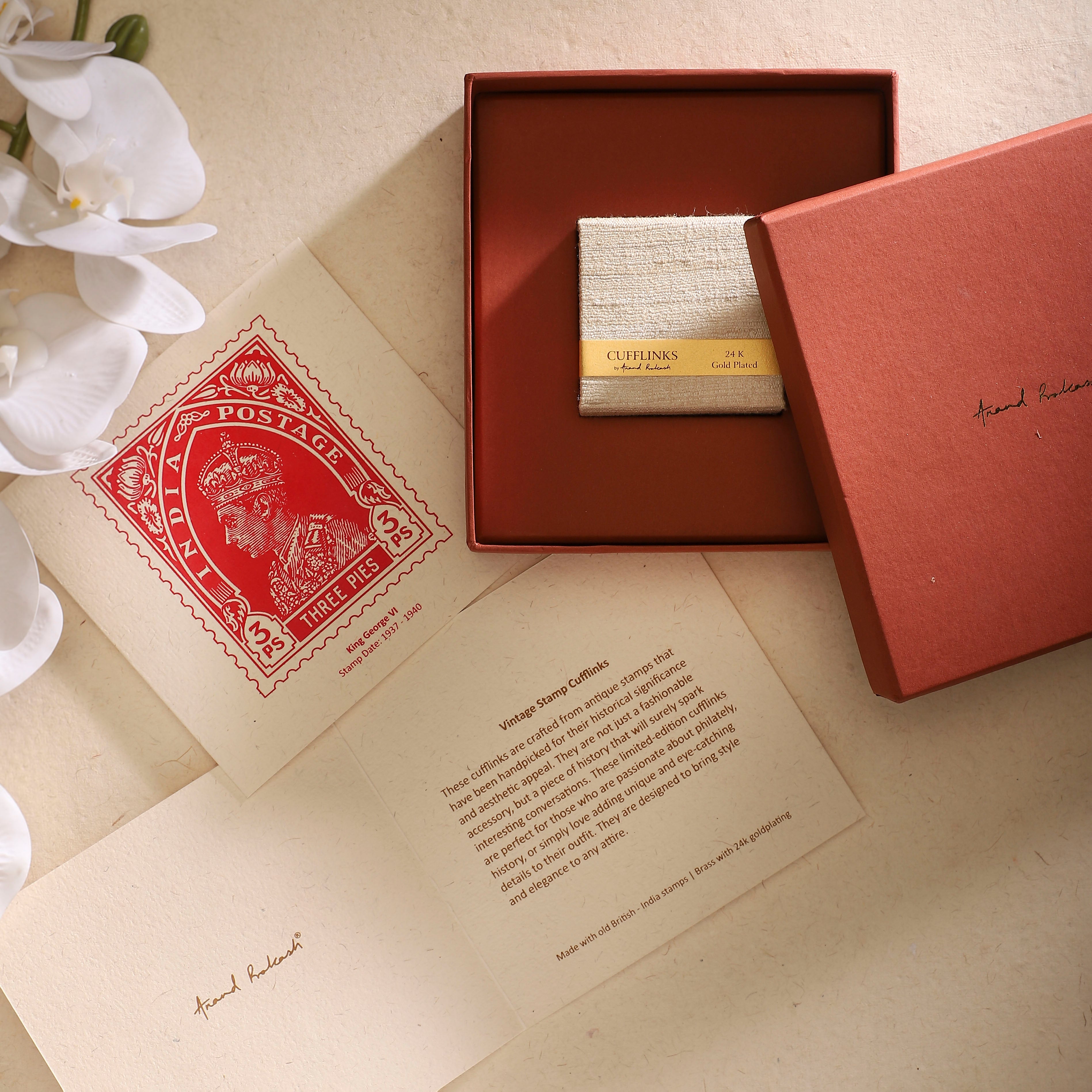 Cufflinks Vintage Stamps  - Square Red | Anand Prakash