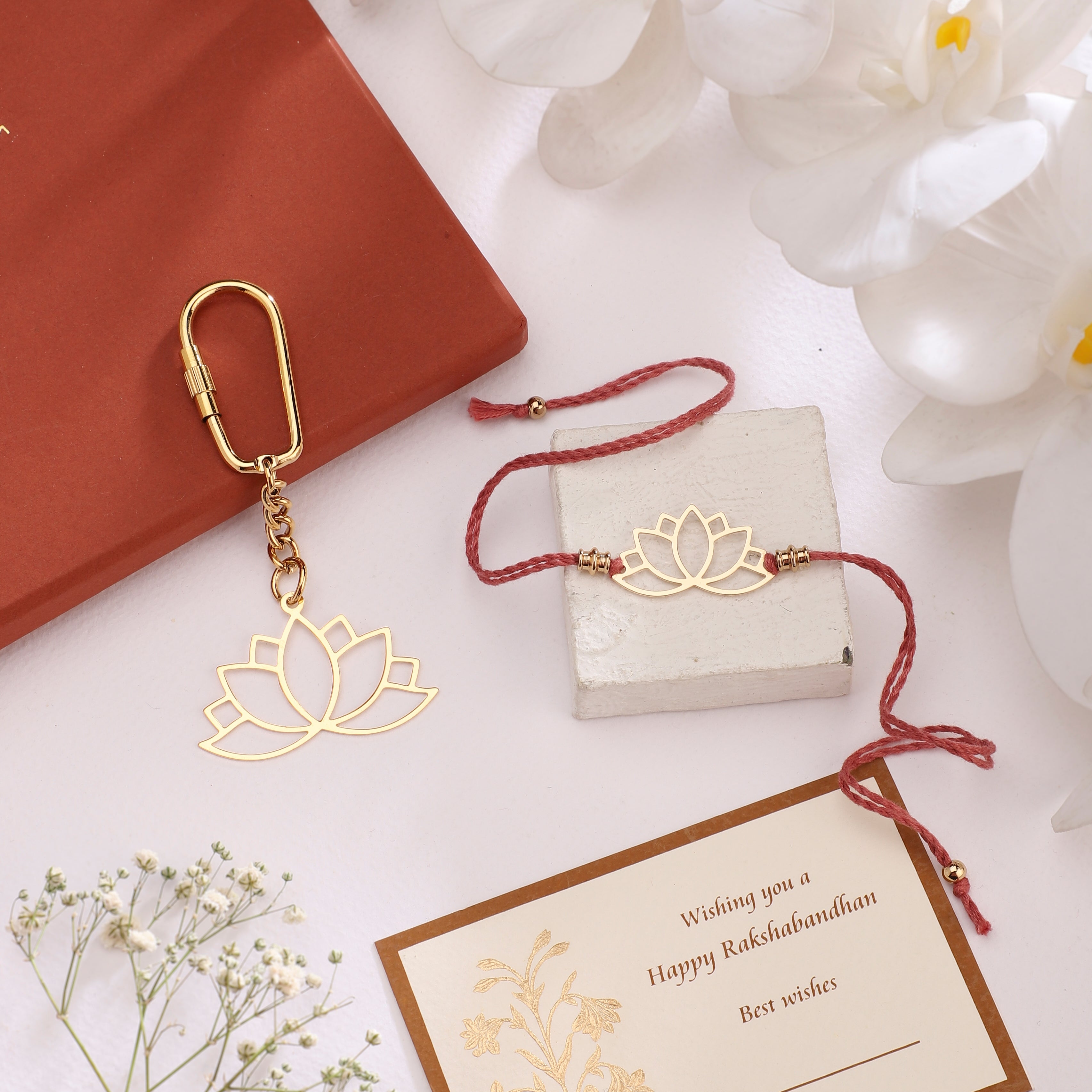 Rakhi Gift Box - Goldplated Keychain Lotus | Anand Prakash