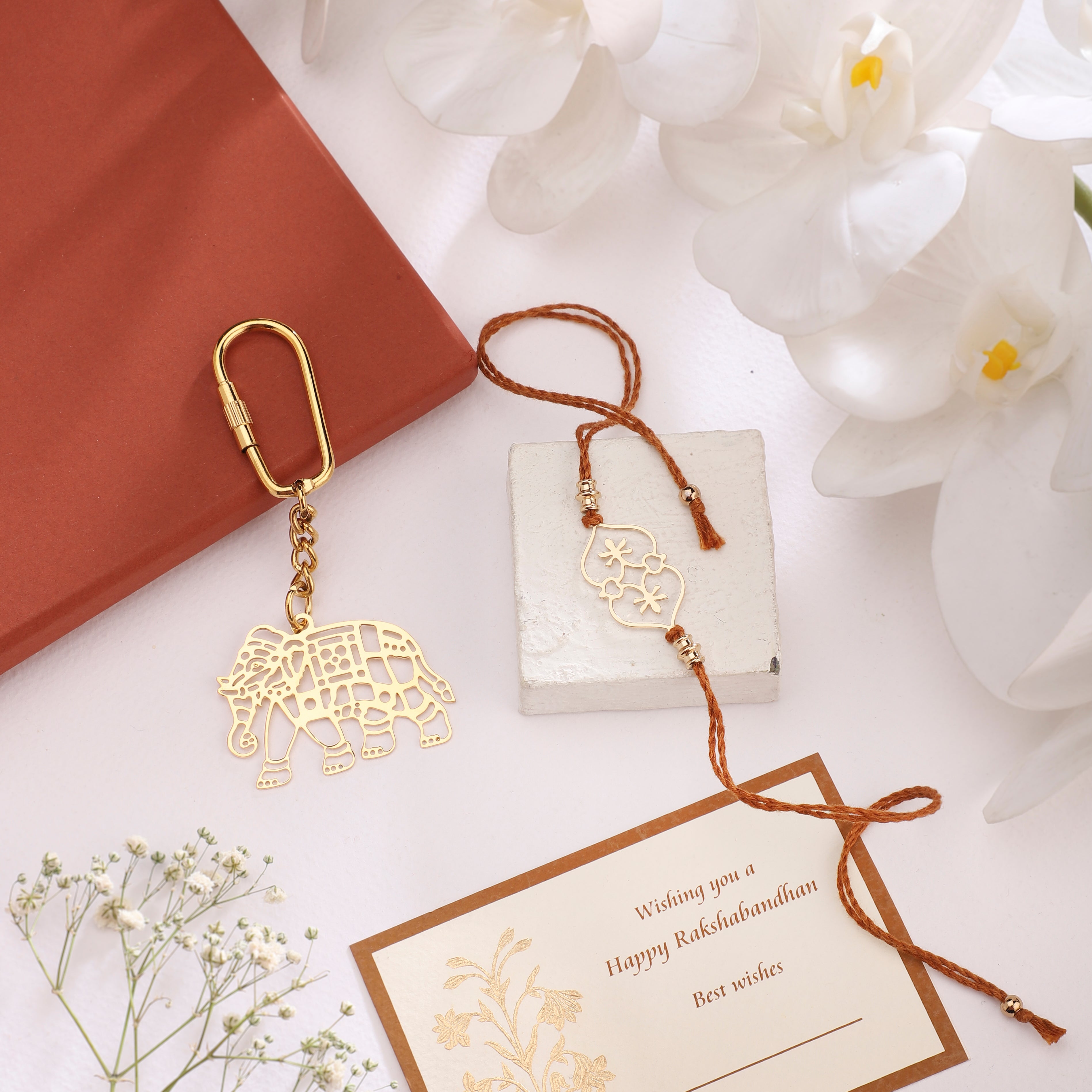 Rakhi Gift Box - Goldplated Keychain Elephant | Anand Prakash