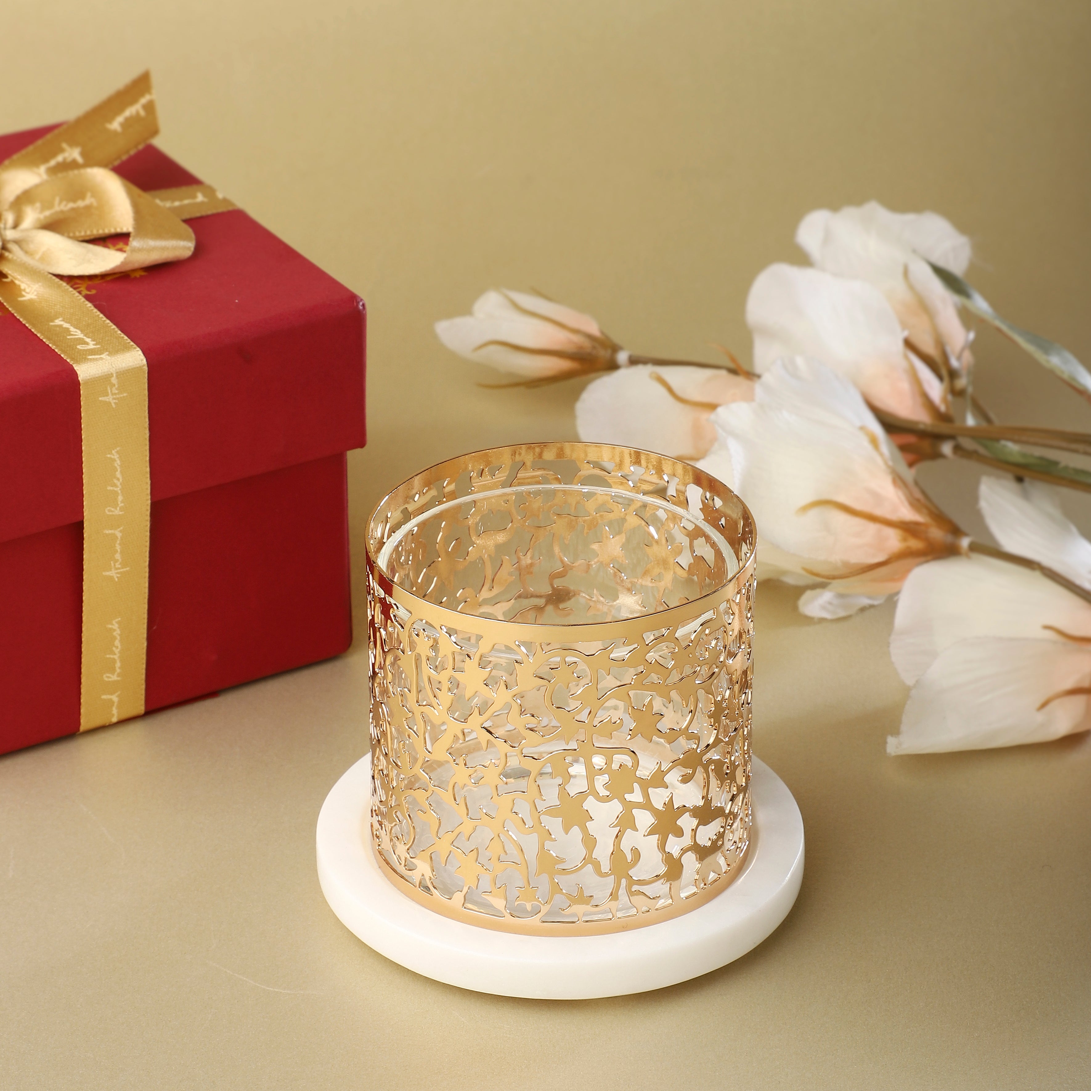 Tea Light Holder Circular TMT- Marble & Brass | Anand Prakash