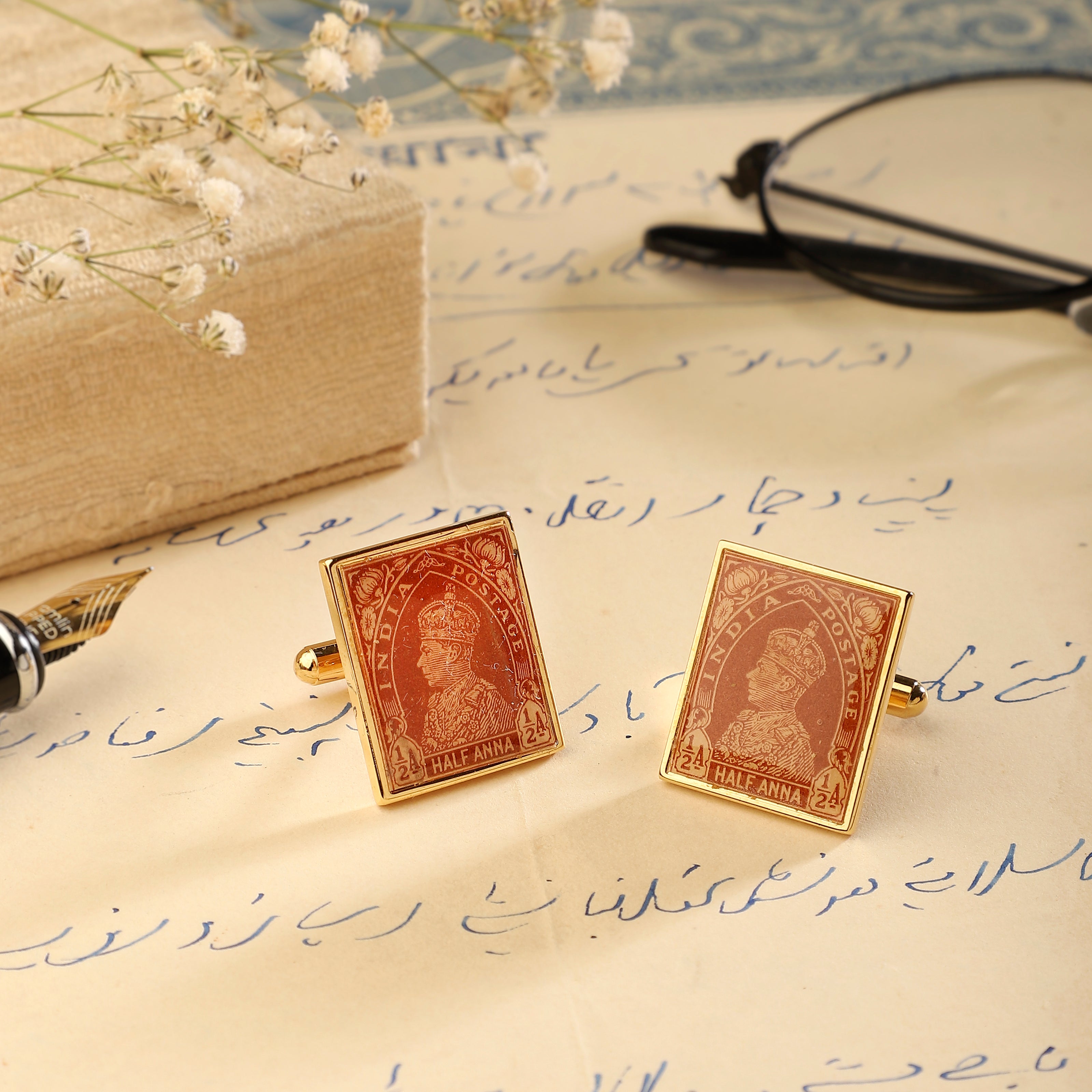 Cufflinks Vintage Stamps - Square Half Anna | Anand Prakash