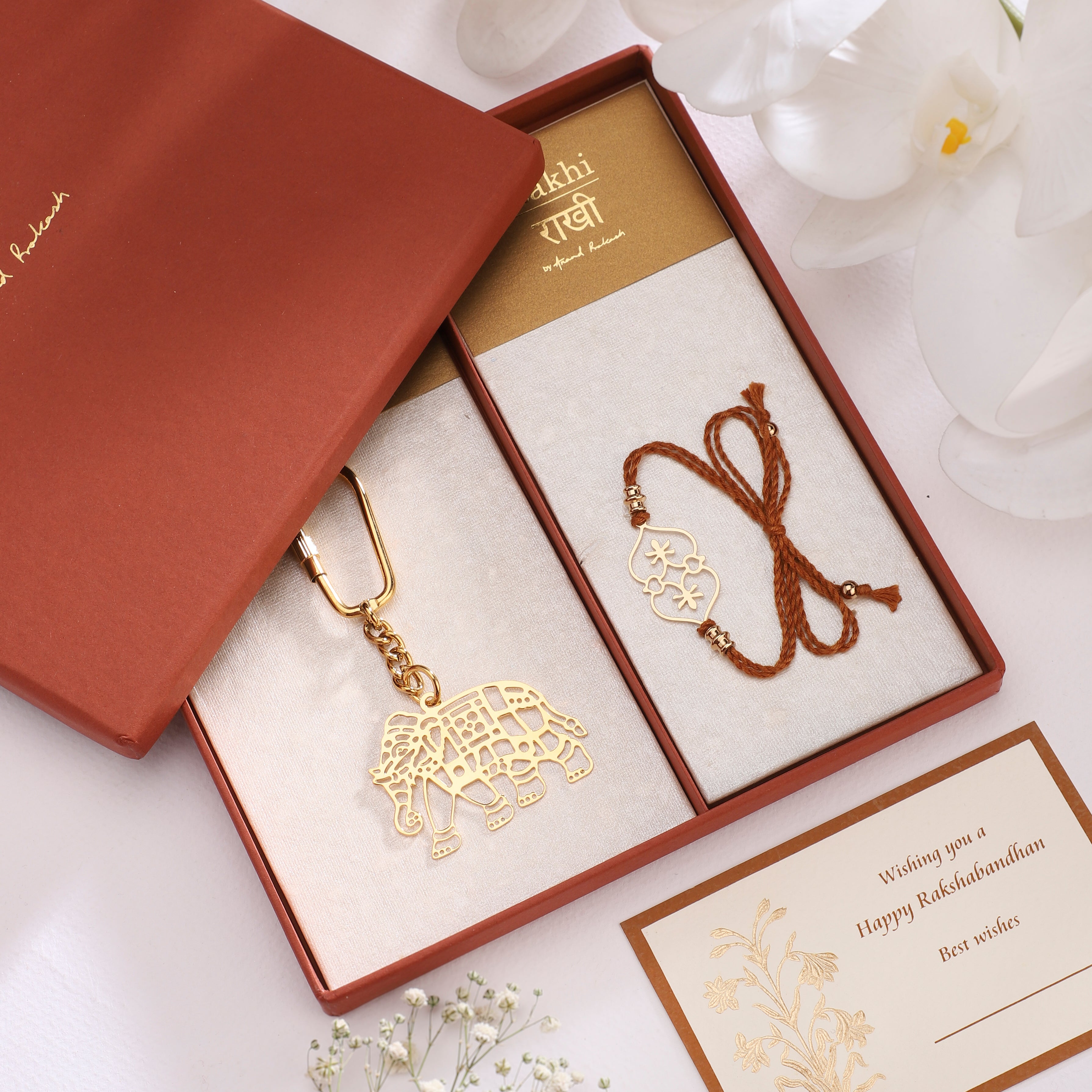 Rakhi Gift Box - Goldplated Keychain Elephant | Anand Prakash