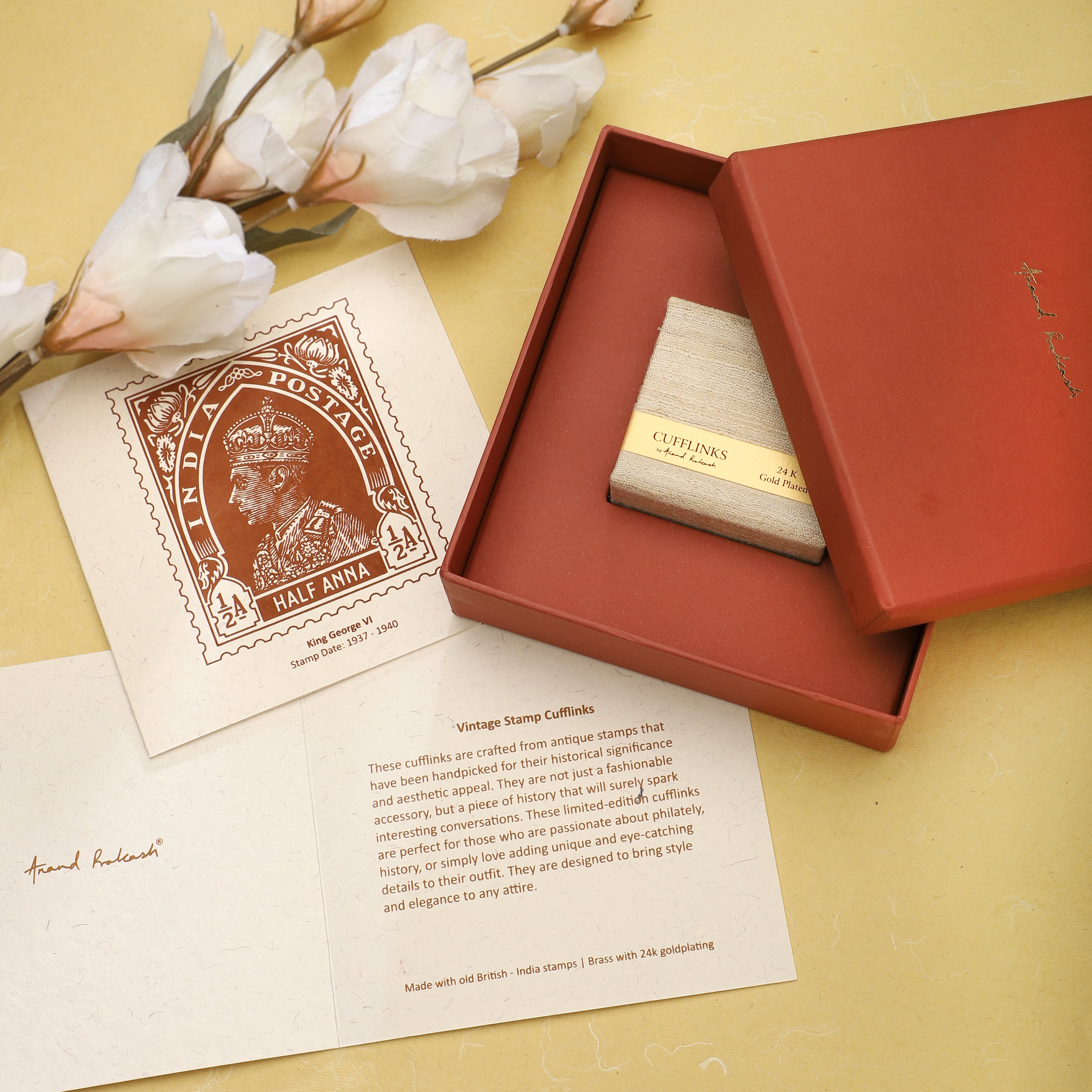 Cufflinks Vintage Stamps - Round Brown | Anand Prakash