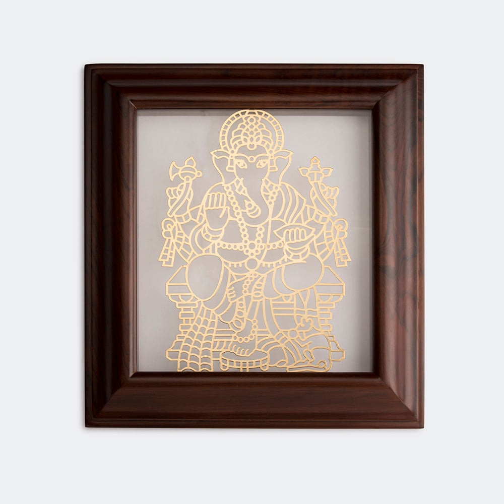 Teak Wood Frame Sri Ganesha Goldplated | Anand Prakash