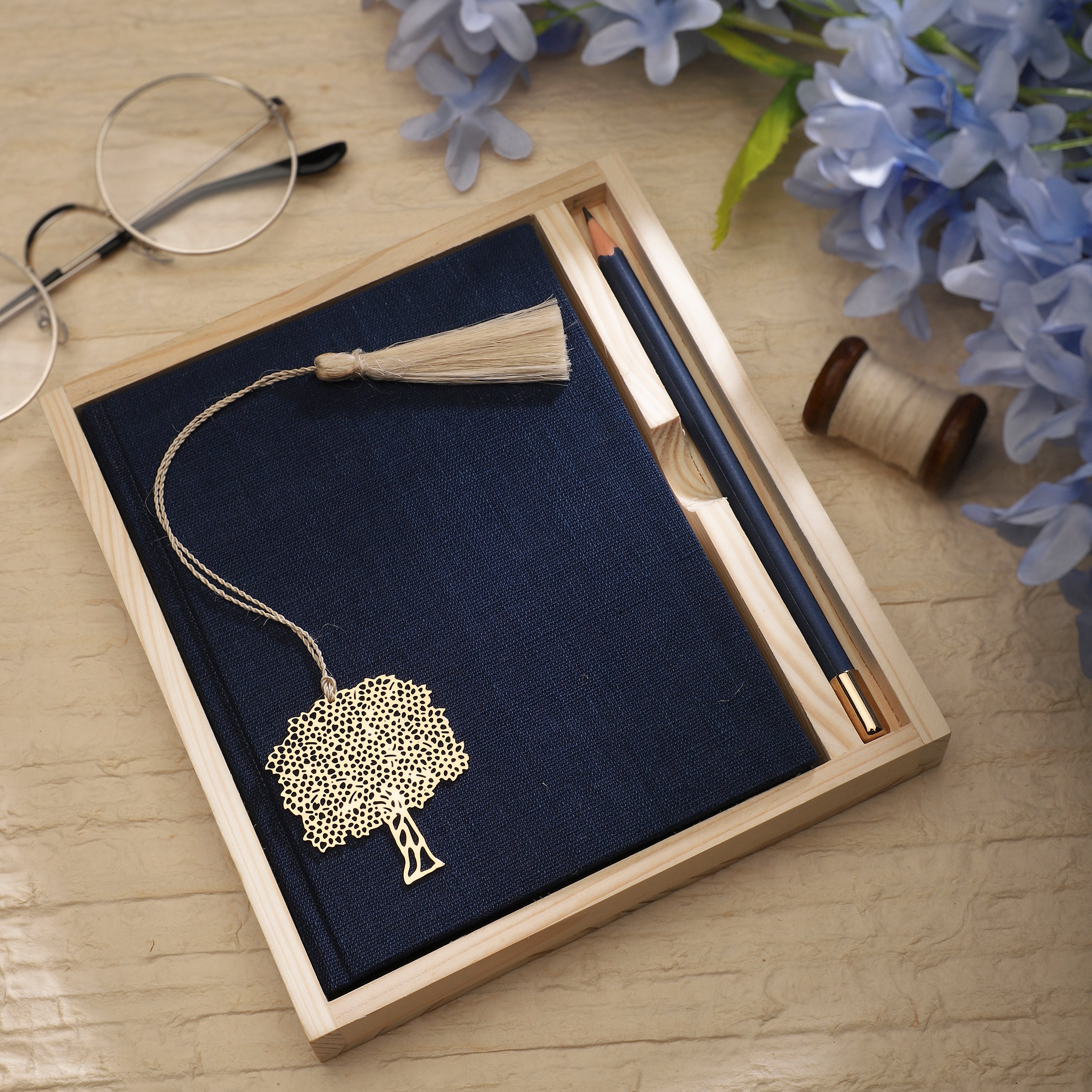 Journal Indigo & Pencil Set - Indigo Cotton