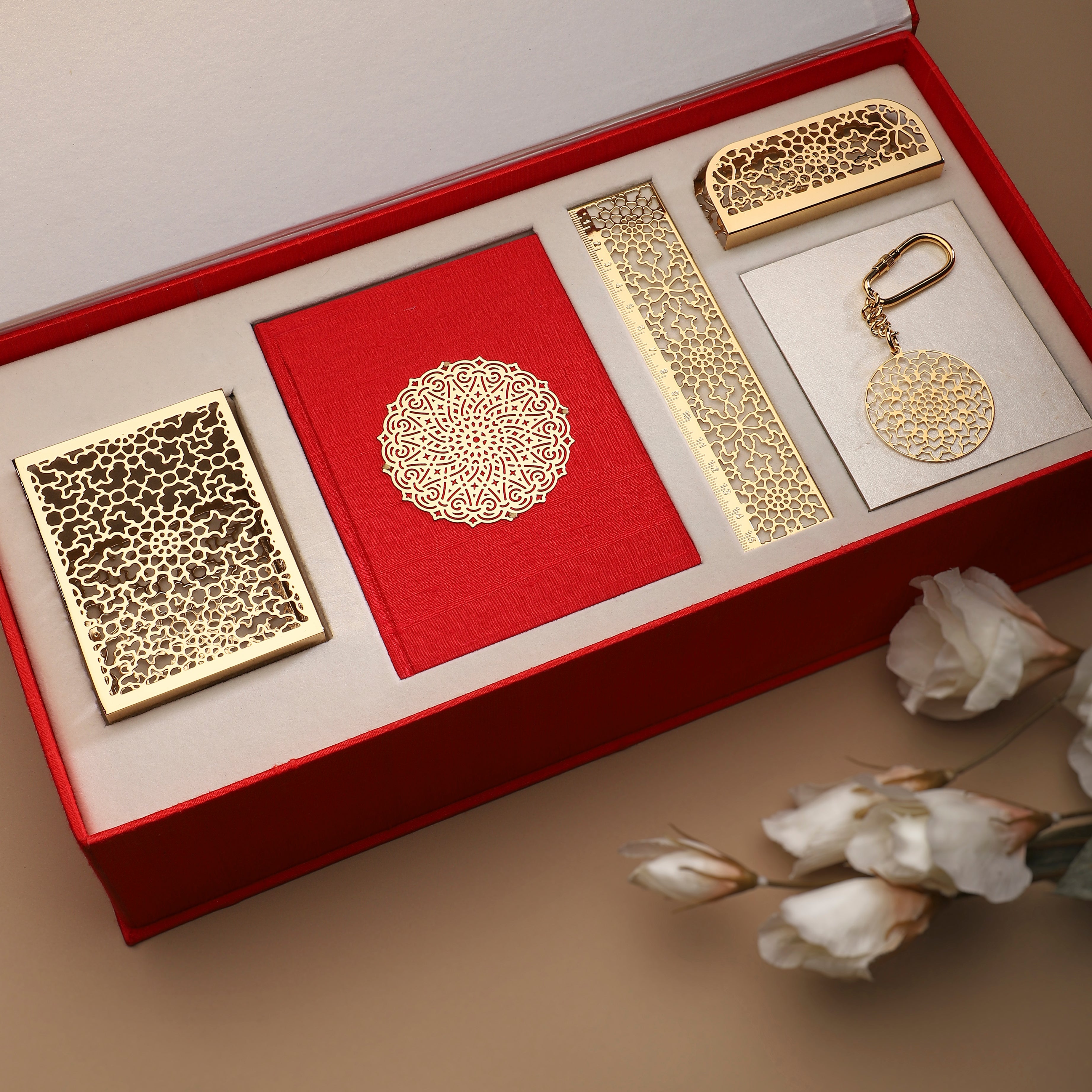 Luxe Accessory Gift Box In Raw Silk - Red | Anand Prakash