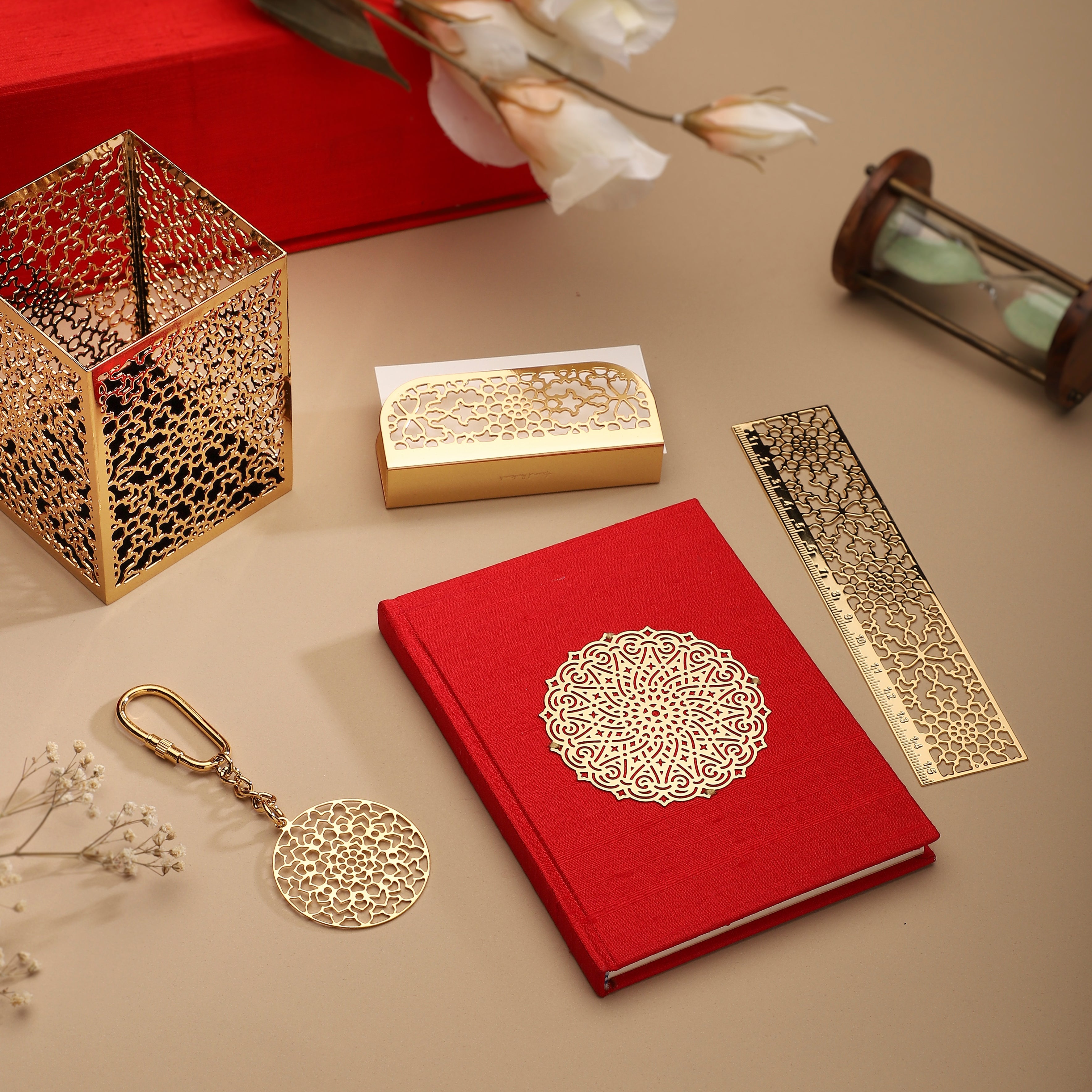 Luxe Accessory Gift Box In Raw Silk - Red | Anand Prakash