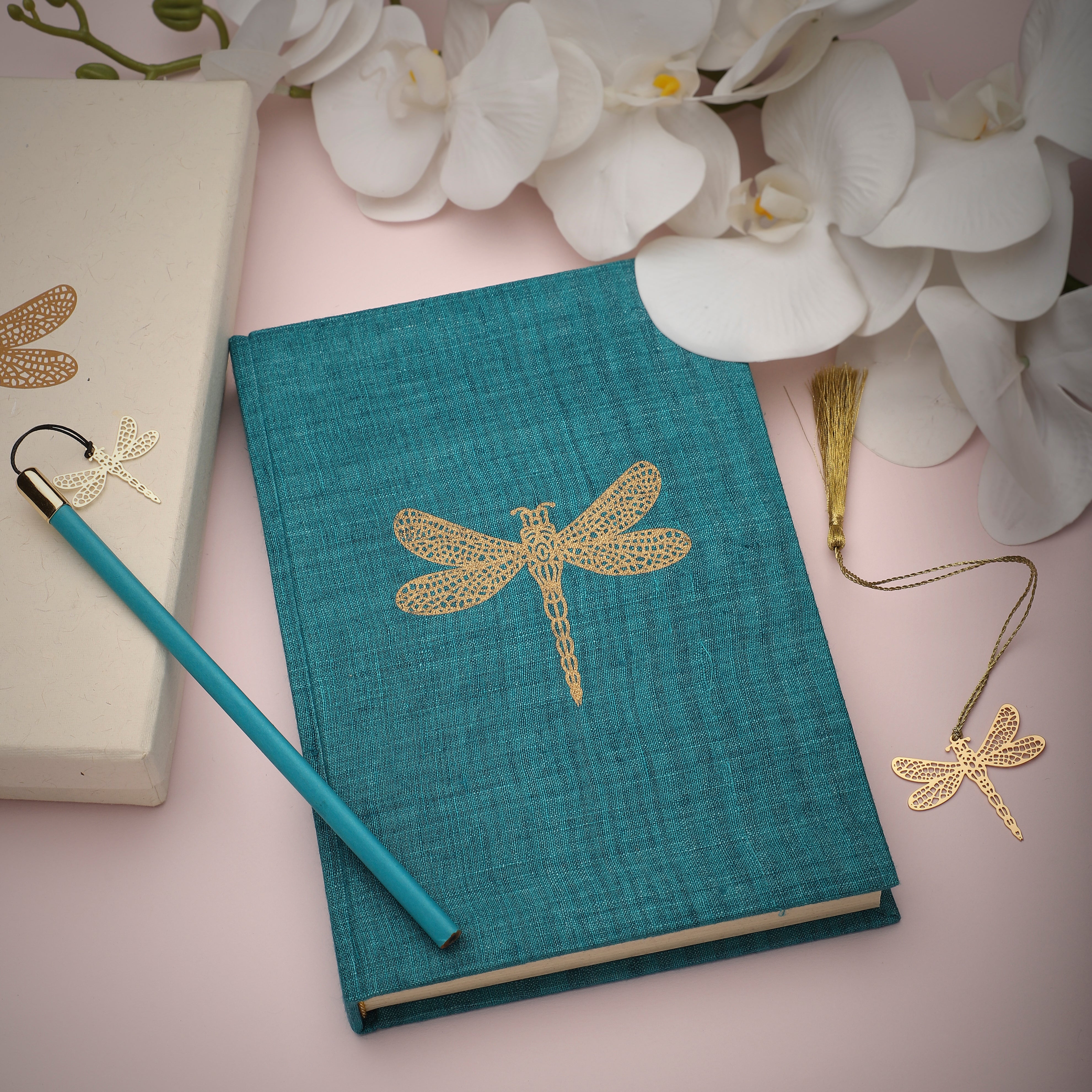 Linen Journal Gift Set - Dragonfly Design | Anand Prakash