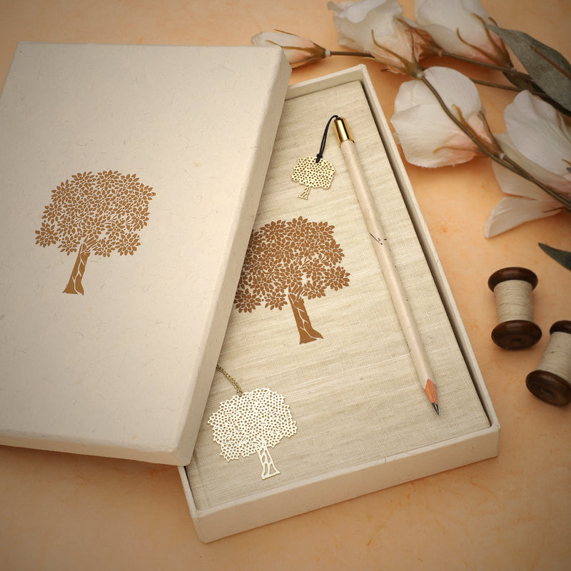 Linen Journal Gift Set - Tree Design