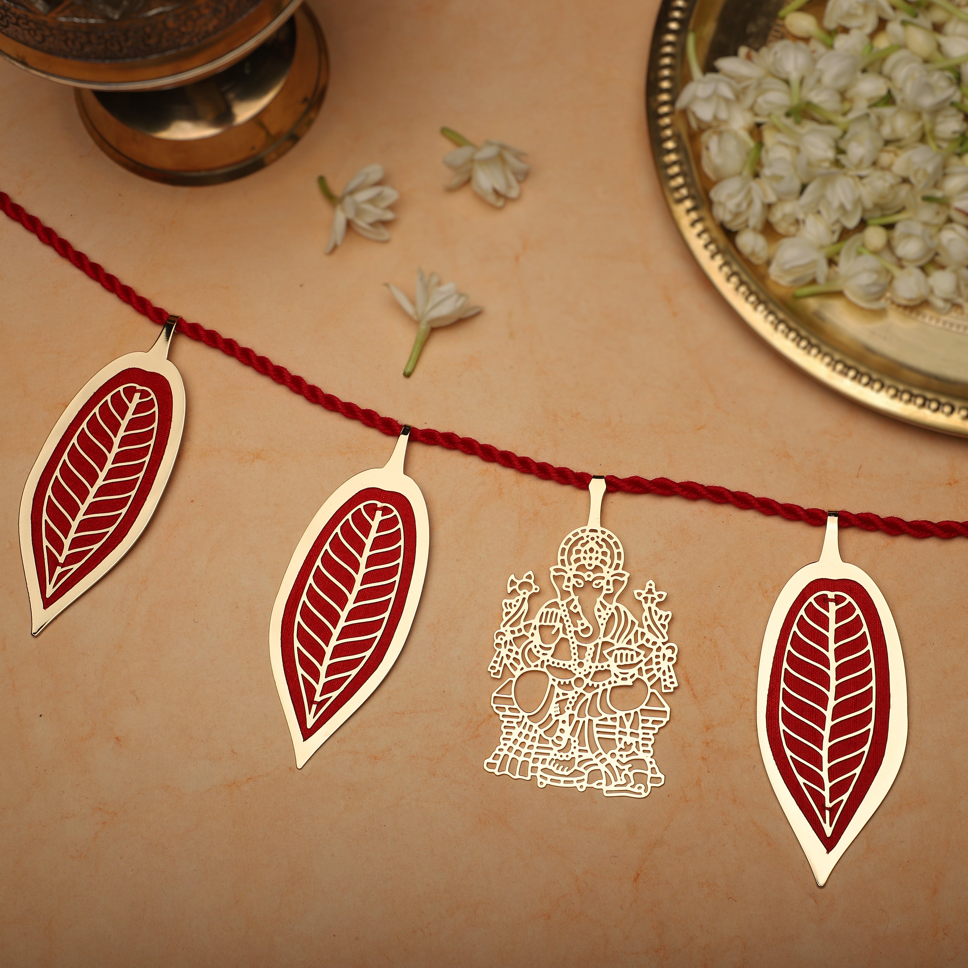 Decorative Door Hanging - Layered Brass And Silk - Red | Anand Prakash