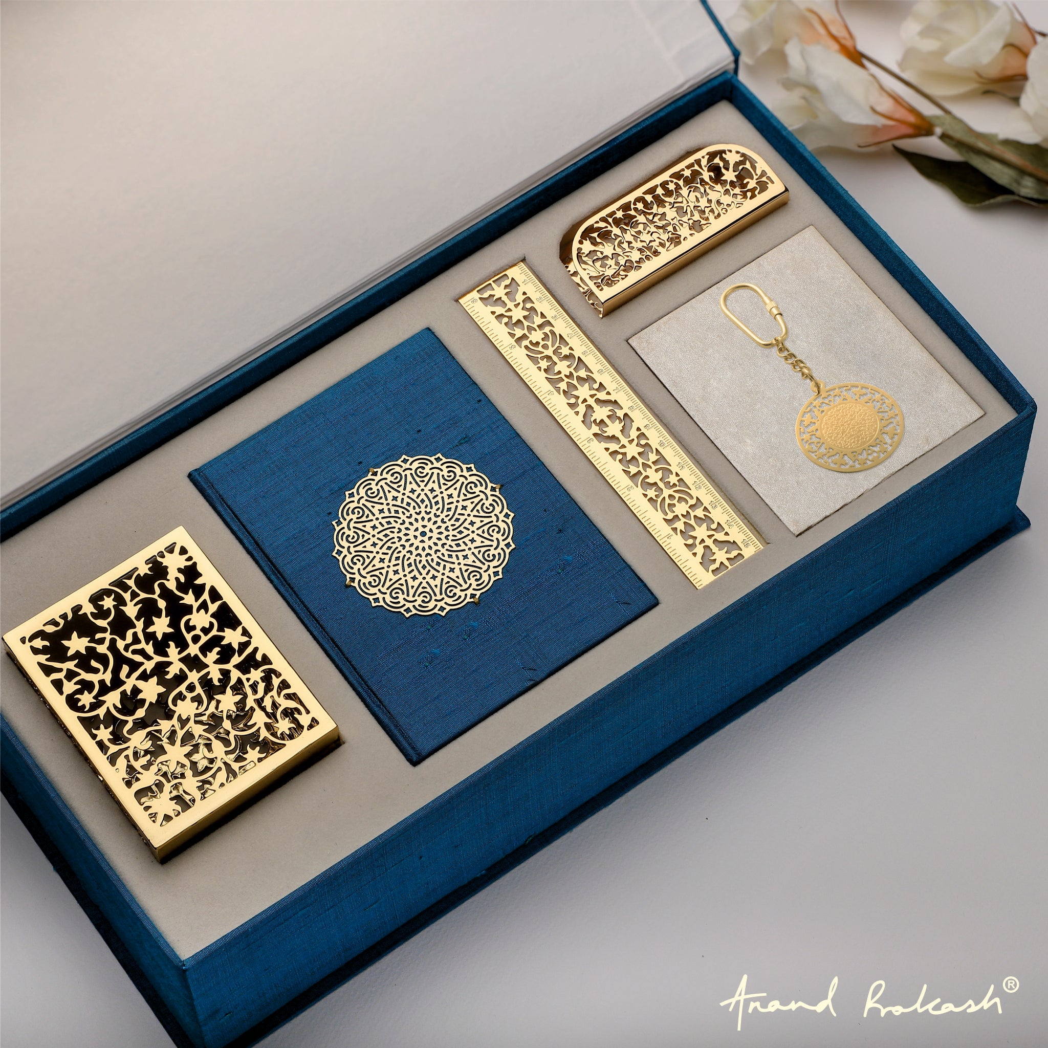 Luxe Accessory Gift Box In Raw Silk - Turquoise | Anand Prakash