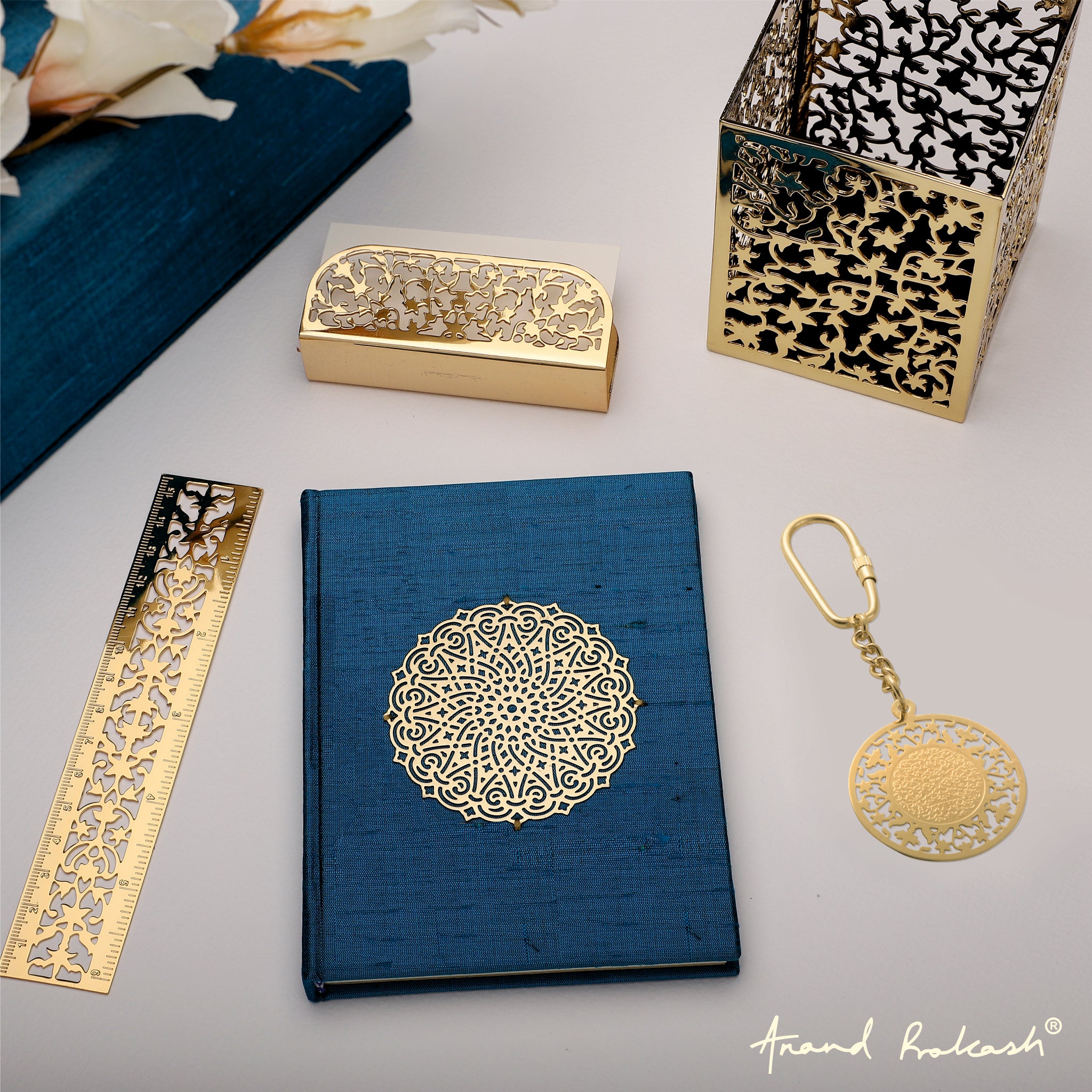 Luxe Accessory Gift Box In Raw Silk - Turquoise | Anand Prakash