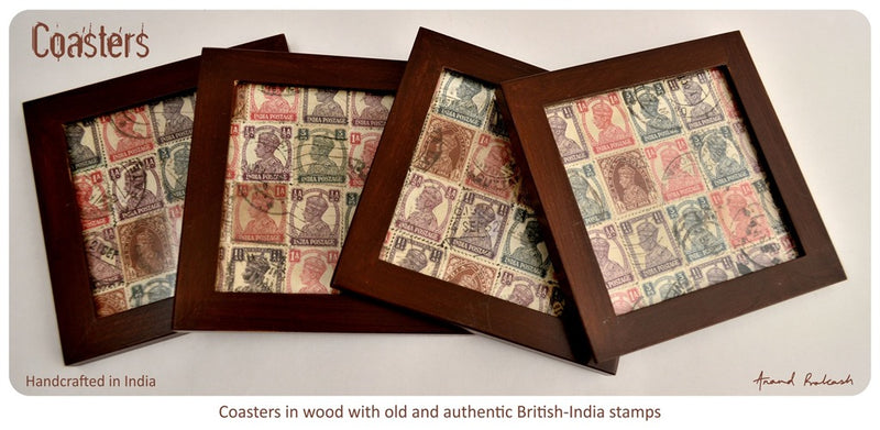 Wooden coasters with old Indian stamps