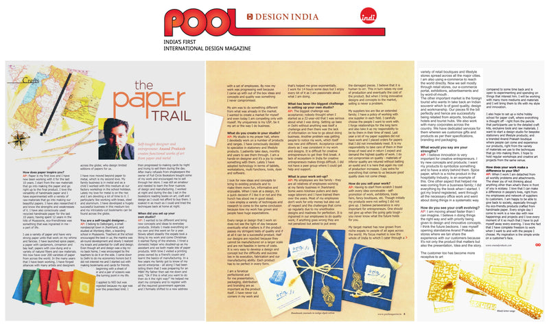 Write-up in Pool, India’s First International Design Magazine