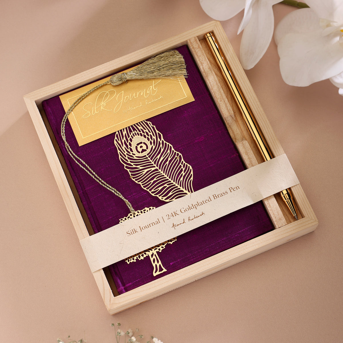 Silk & Feather Journal With Goldplated Pen