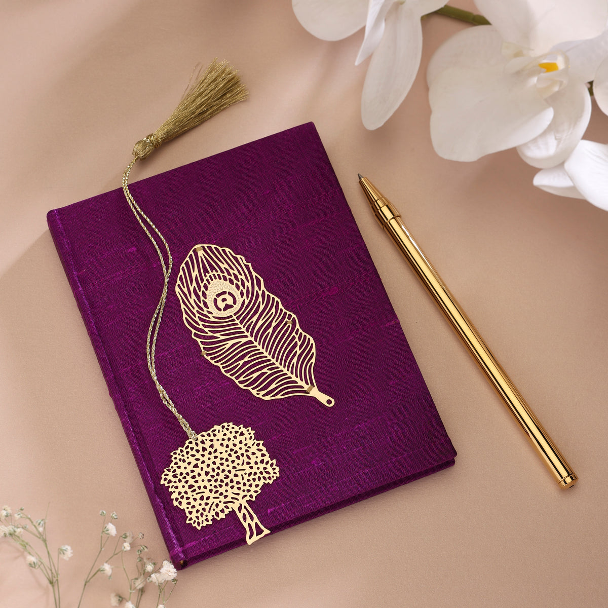 Silk & Feather Journal With Goldplated Pen