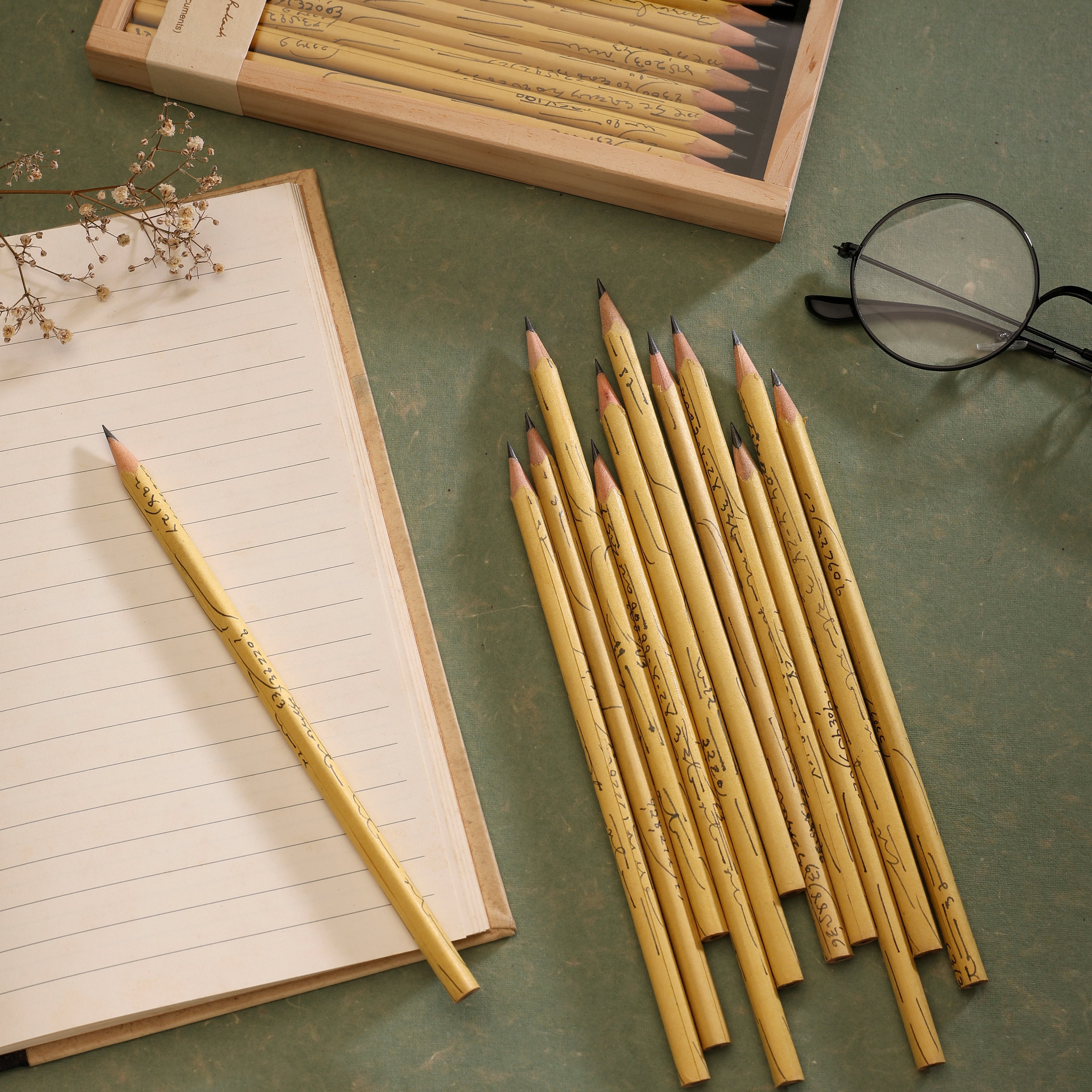 Ledger Lines – Vintage Bahi-Khata Pencil Set (Box of 12)