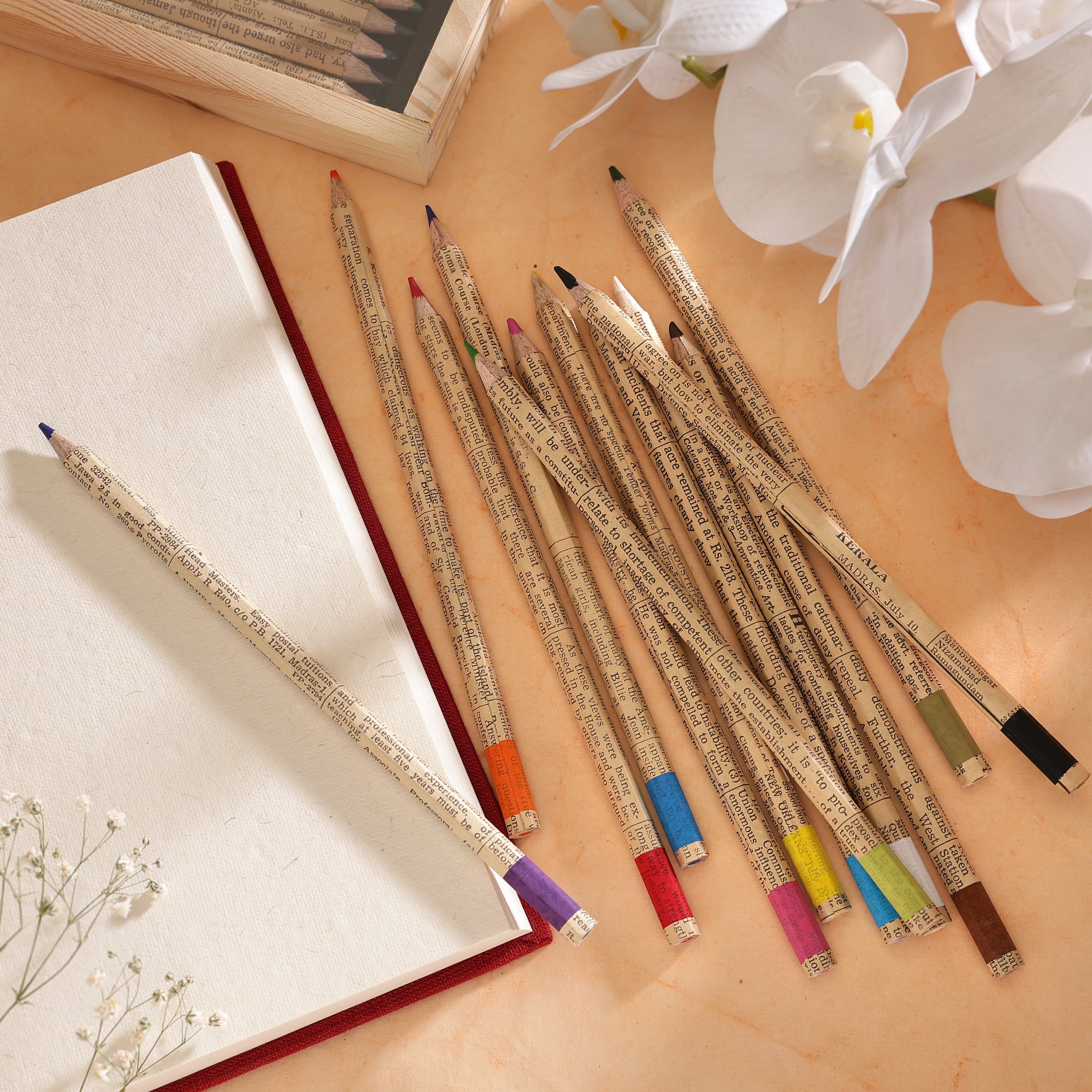 Colour Pencils - Vintage Newspaper Box of 12