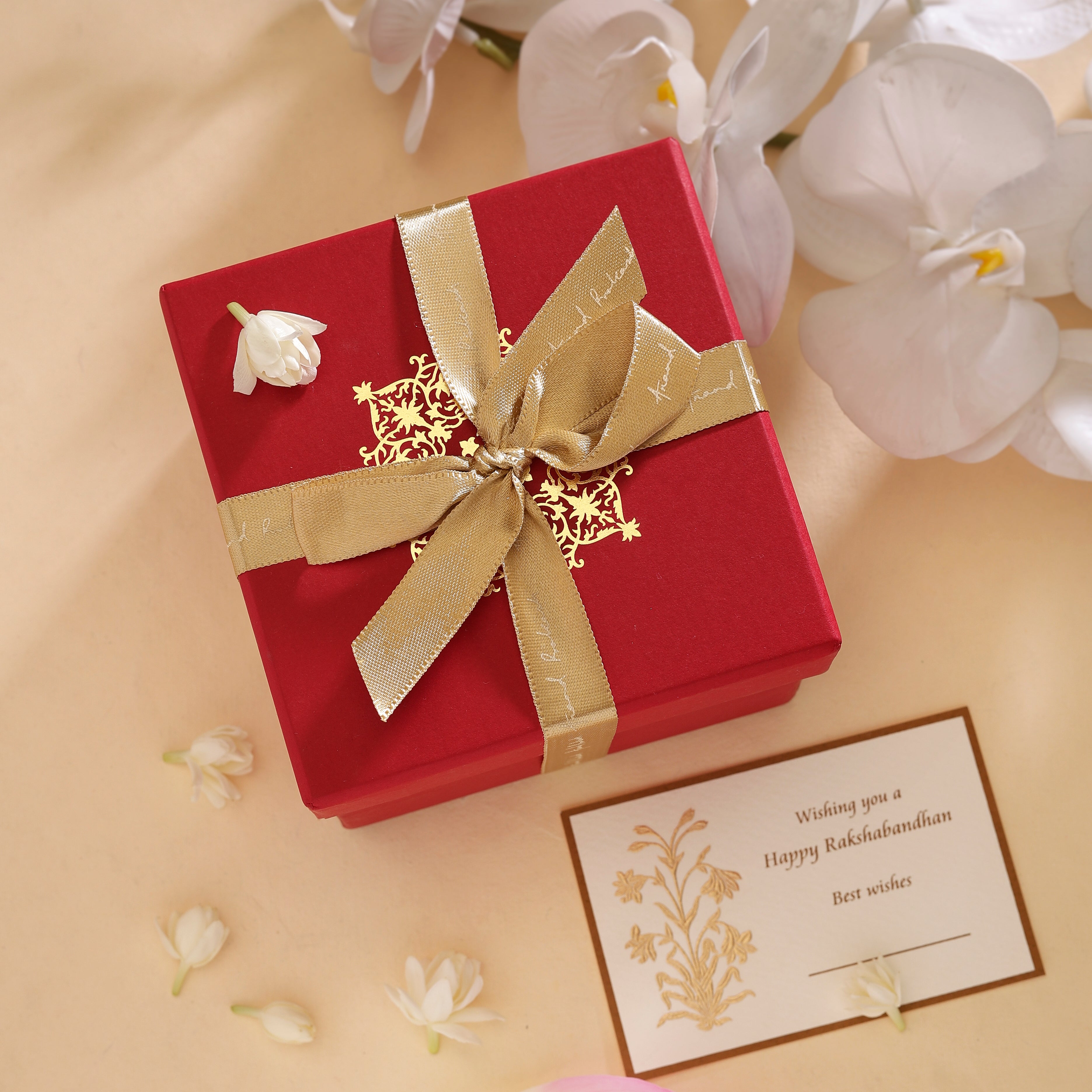 Rakhi Gift Box - Brass Tealight & Marble Base