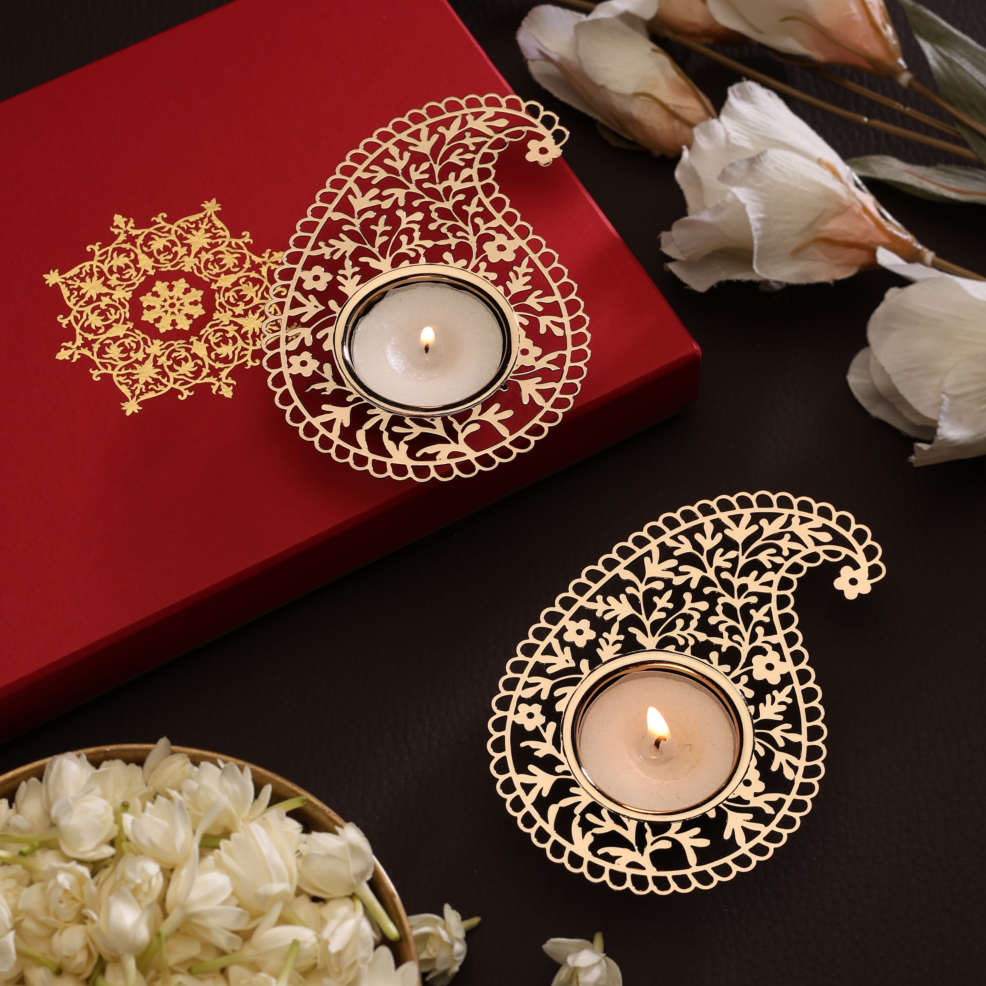 Paisley Aura Tealight Holder - Set of Two