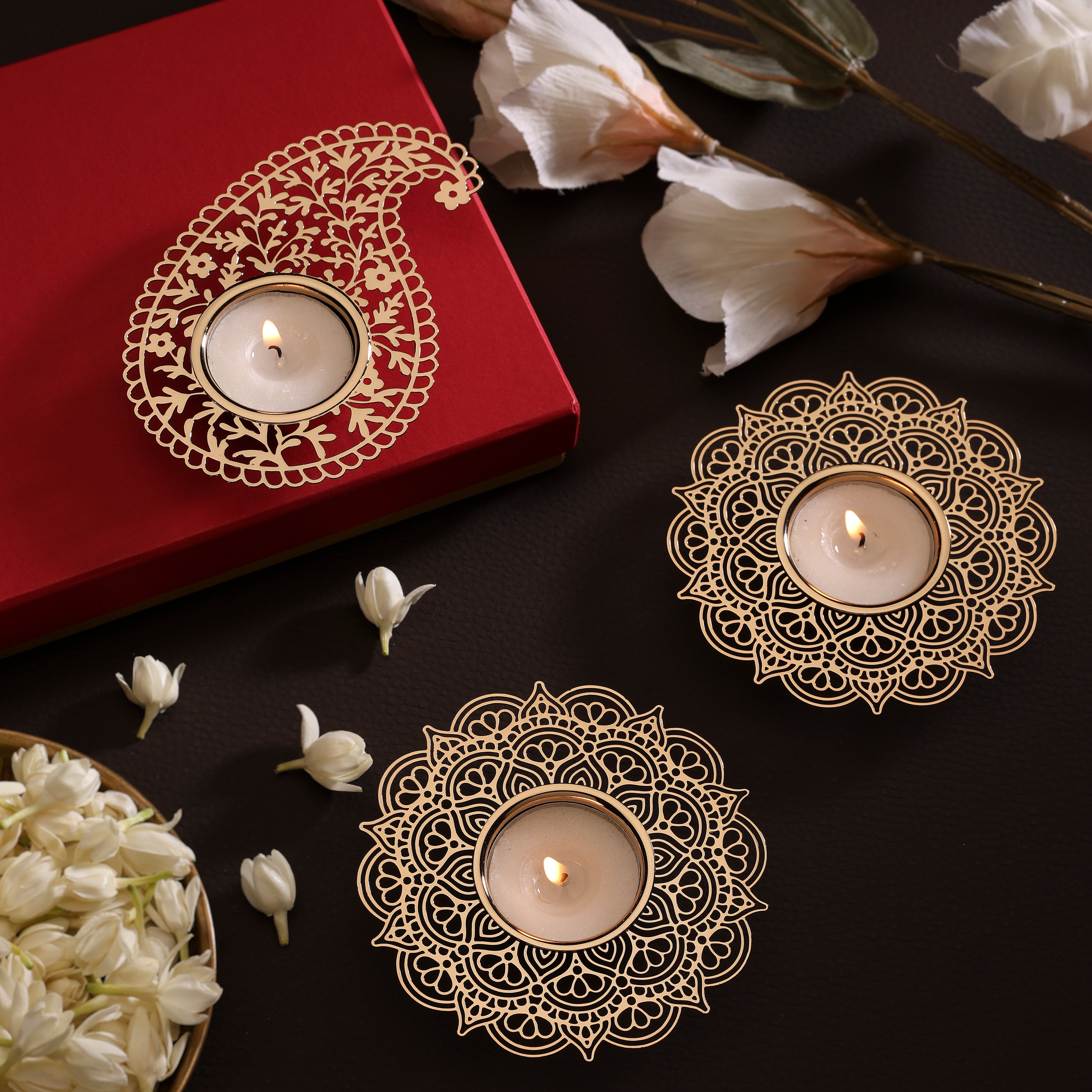 Paisley Aura & Prabha Mandala Tealight Holder - Set of Three
