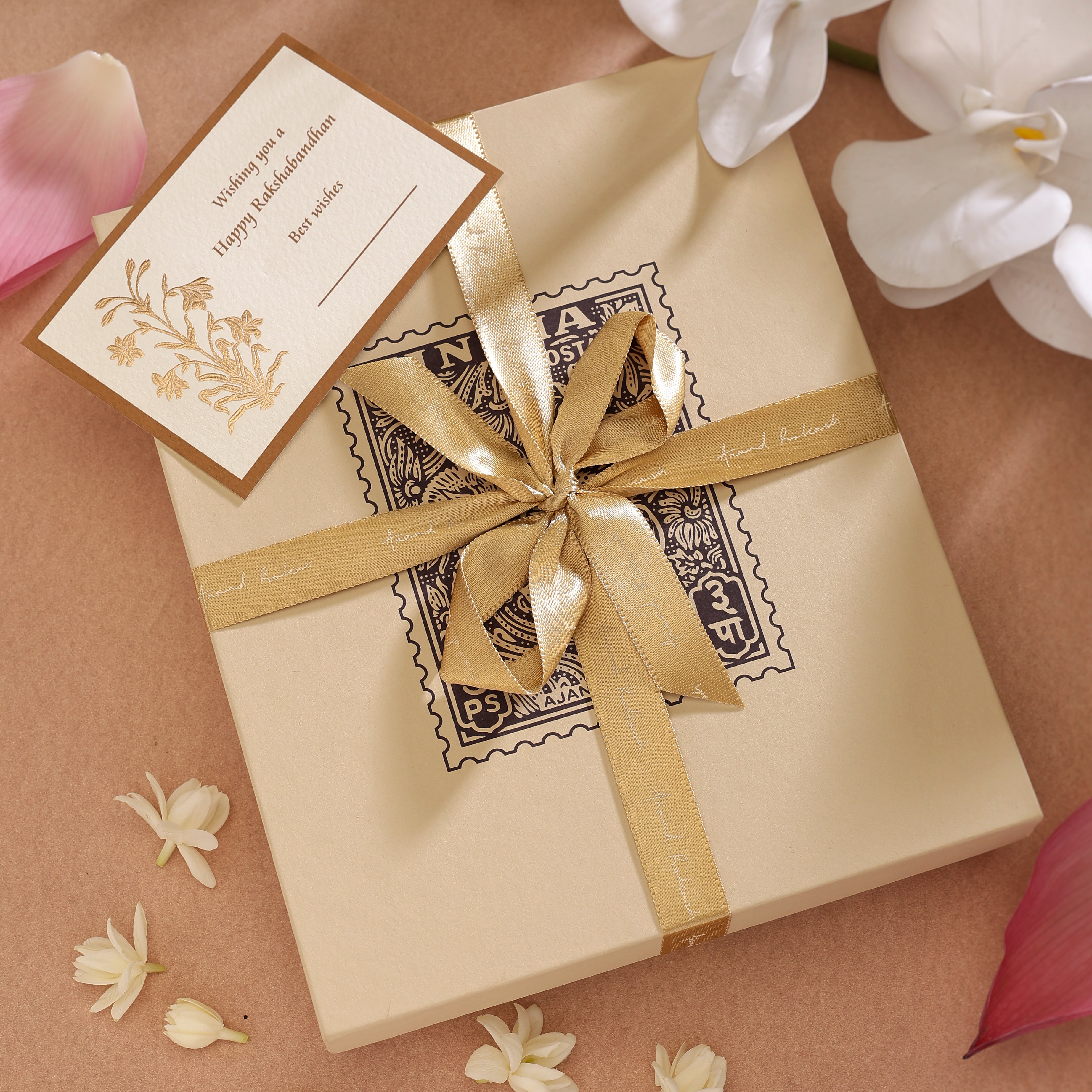 Rakhi Gift Box - Ajanta Panel Paperweight - Goldplated