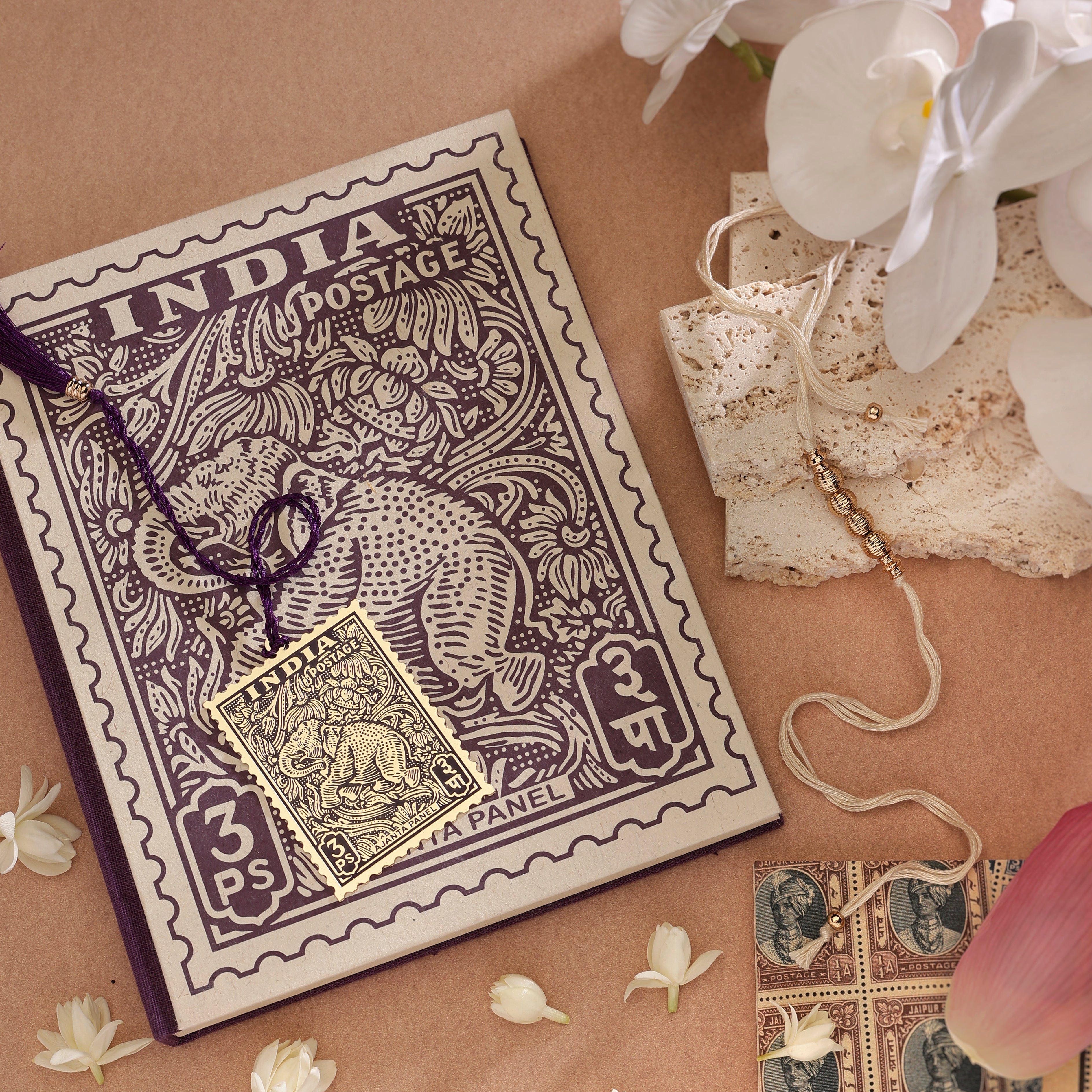 Rakhi Gift Box - Ajanta Panel Philately Set - Journal, Bookmark & Rakhi