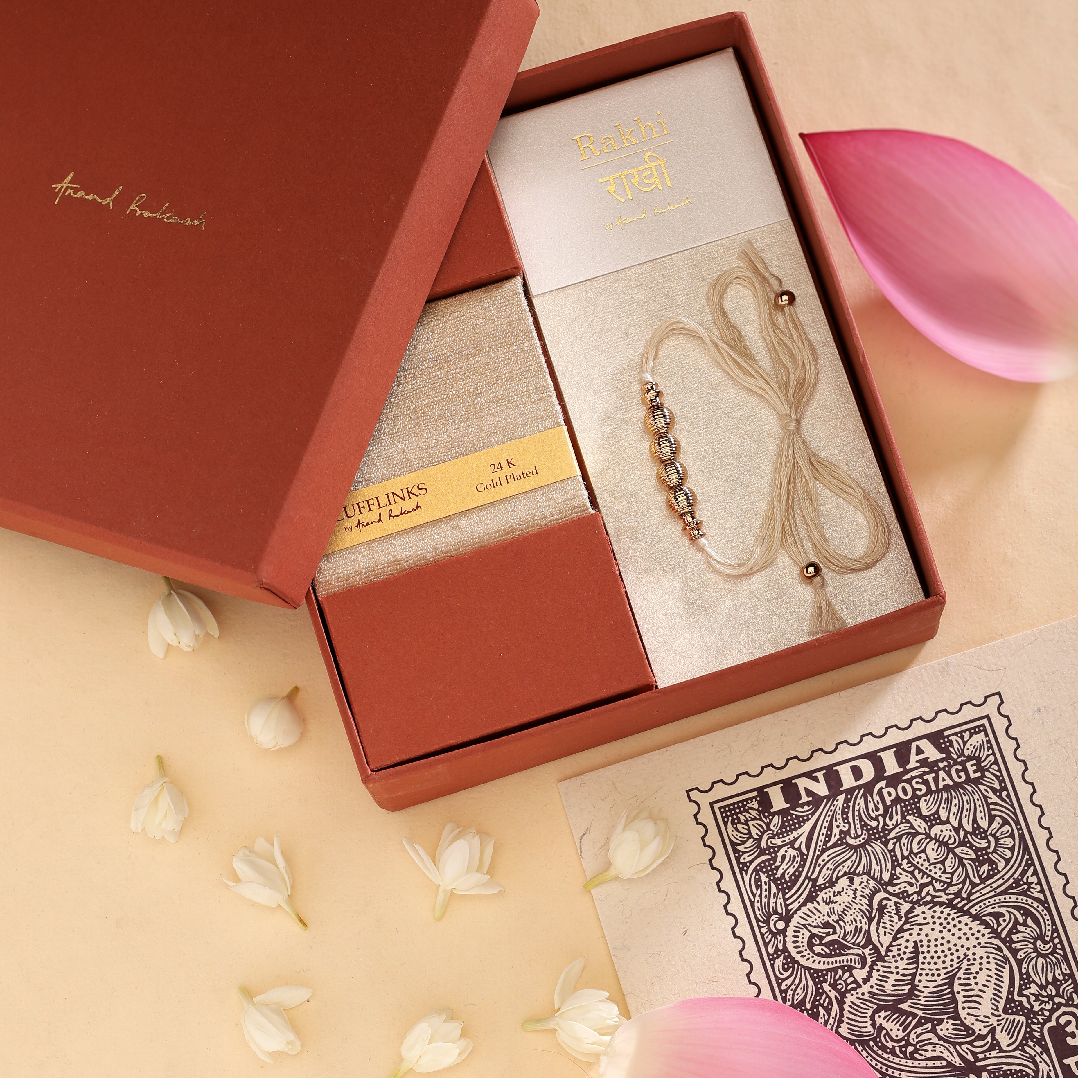 Rakhi Gift Box - Ajanta Panel Stamp Cufflinks - Goldplated