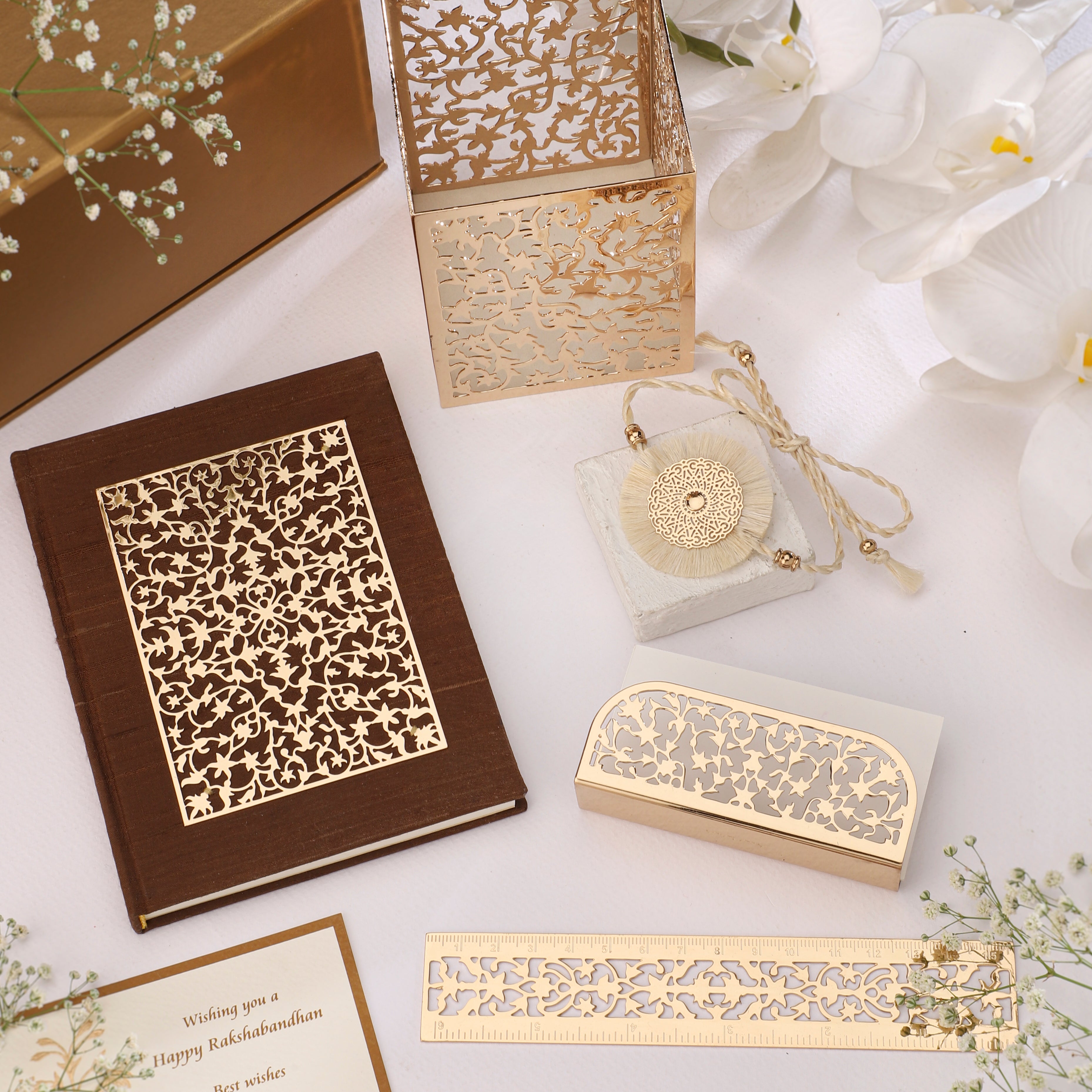 Rakhi Gift Box - Intricate Brass Office Accessory Set | Anand Prakash