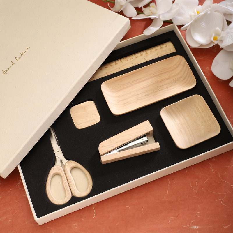 Rubber Wood Office Accessory Set