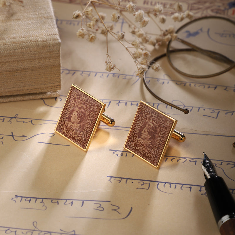 Cufflinks Vintage Stamps  - Gwalior State One Anna