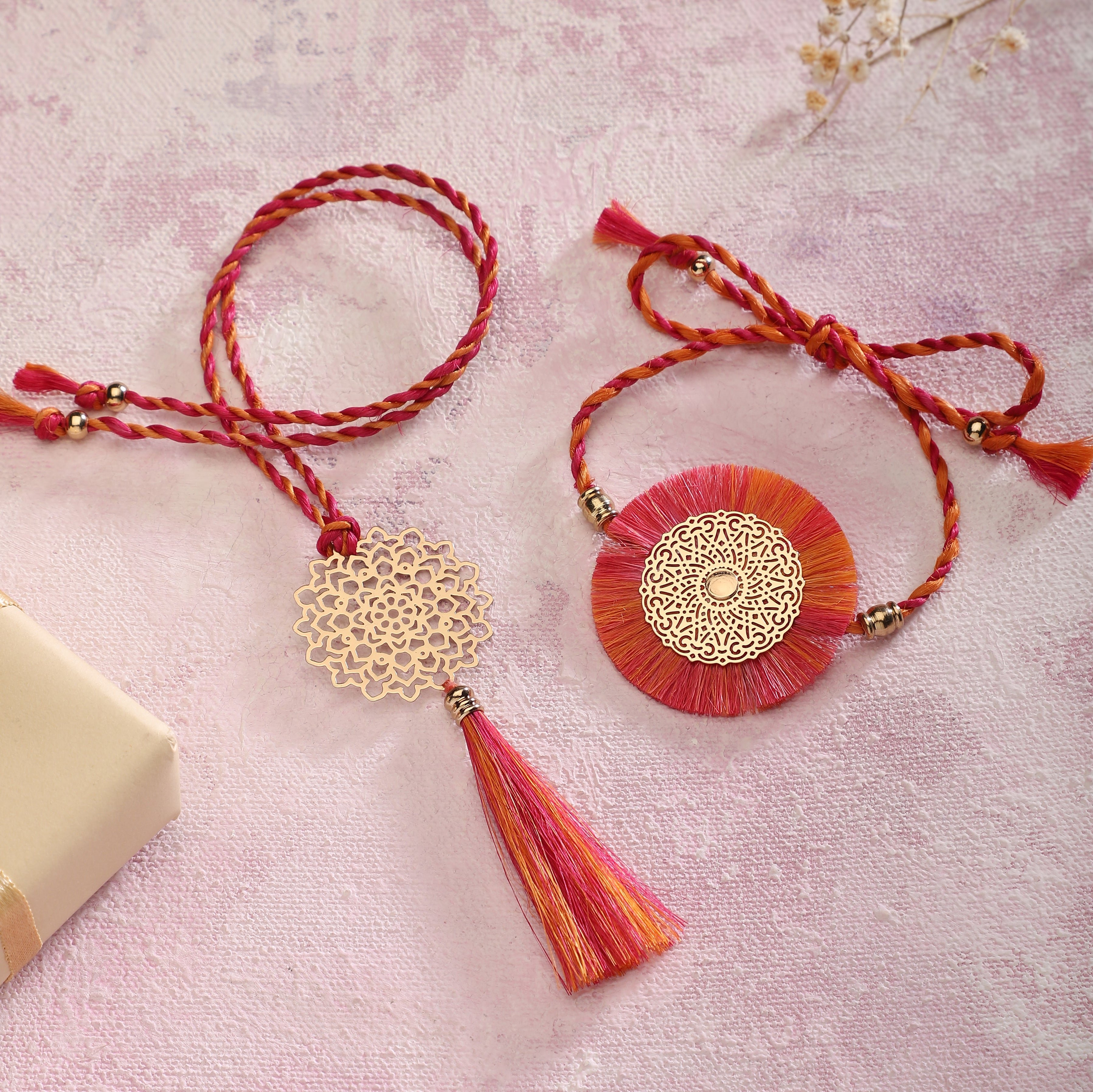 Rakhi & Lumba Set - Jute Tie N Dye Multicolour