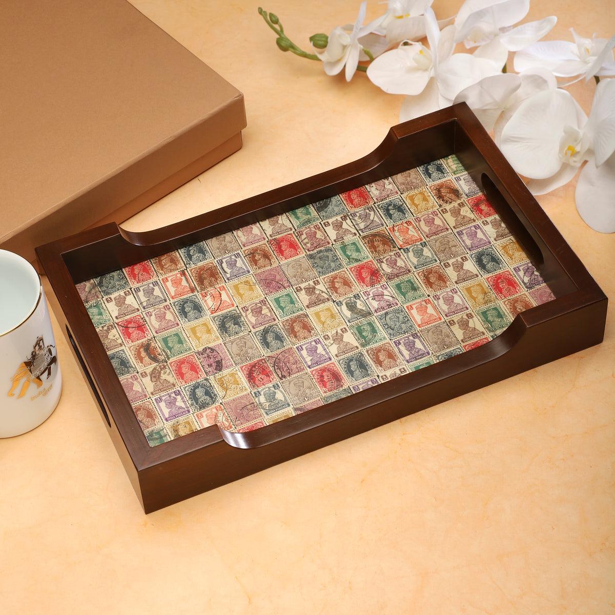 Teak Wood Serving Tray - British-India Stamps O