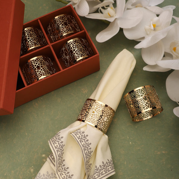 Napkin Rings Set of Six - Brass Luxe Geometry