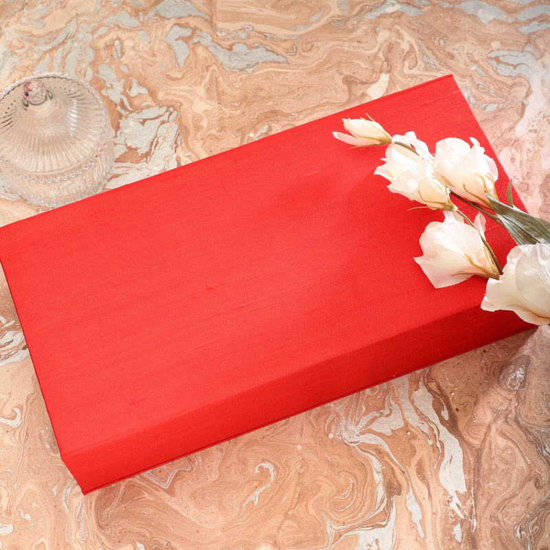 Luxe Accessory Gift Box In Raw Silk - Red