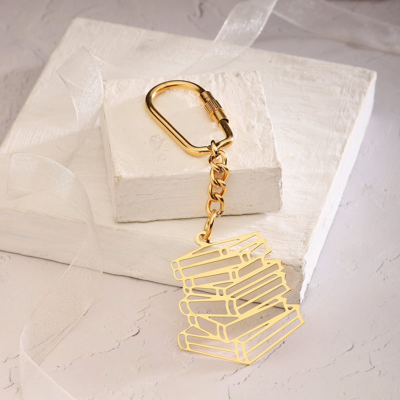 Keychain Stack of Books - Goldplated