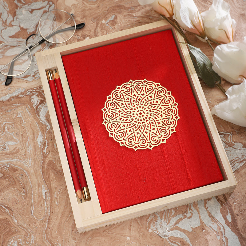 Silk Journal & Pencil Gift Set - Upcycled Wood Tray